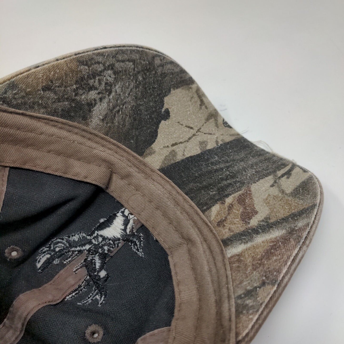 Bucked Up Strapback Hat Brown One Size Adjustable Embroidered Camouflage Cotton