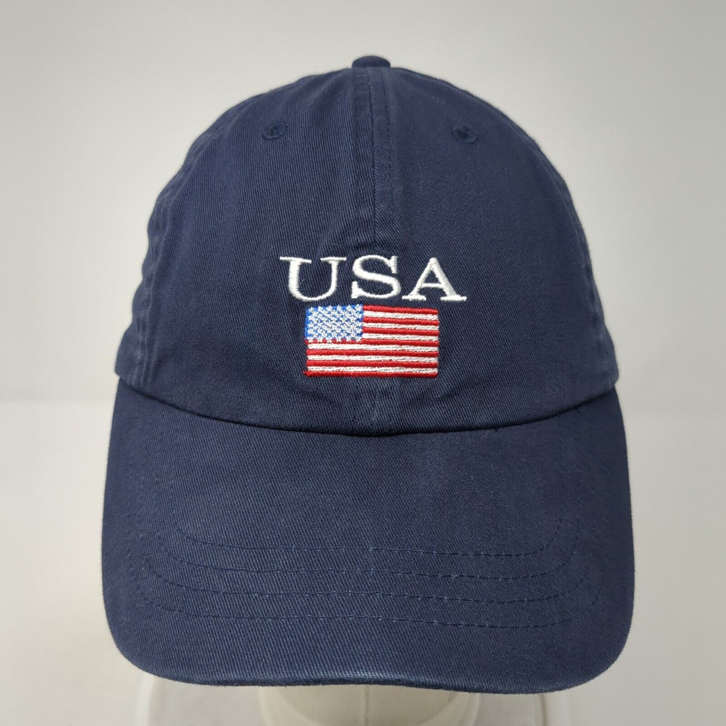 USA Flag Slideback Hat Blue One Size Adjustable Embroidered Patriotic LA Hearts