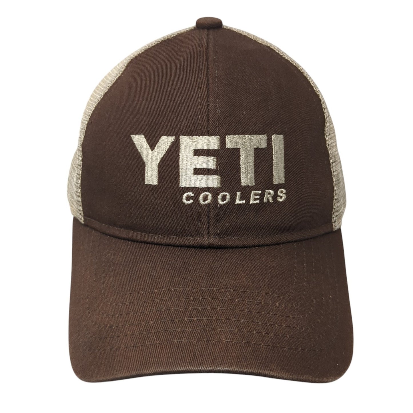Yeti Coolers Snapback Trucker Hat Brown OS Adjustable Embroidered Mesh Back