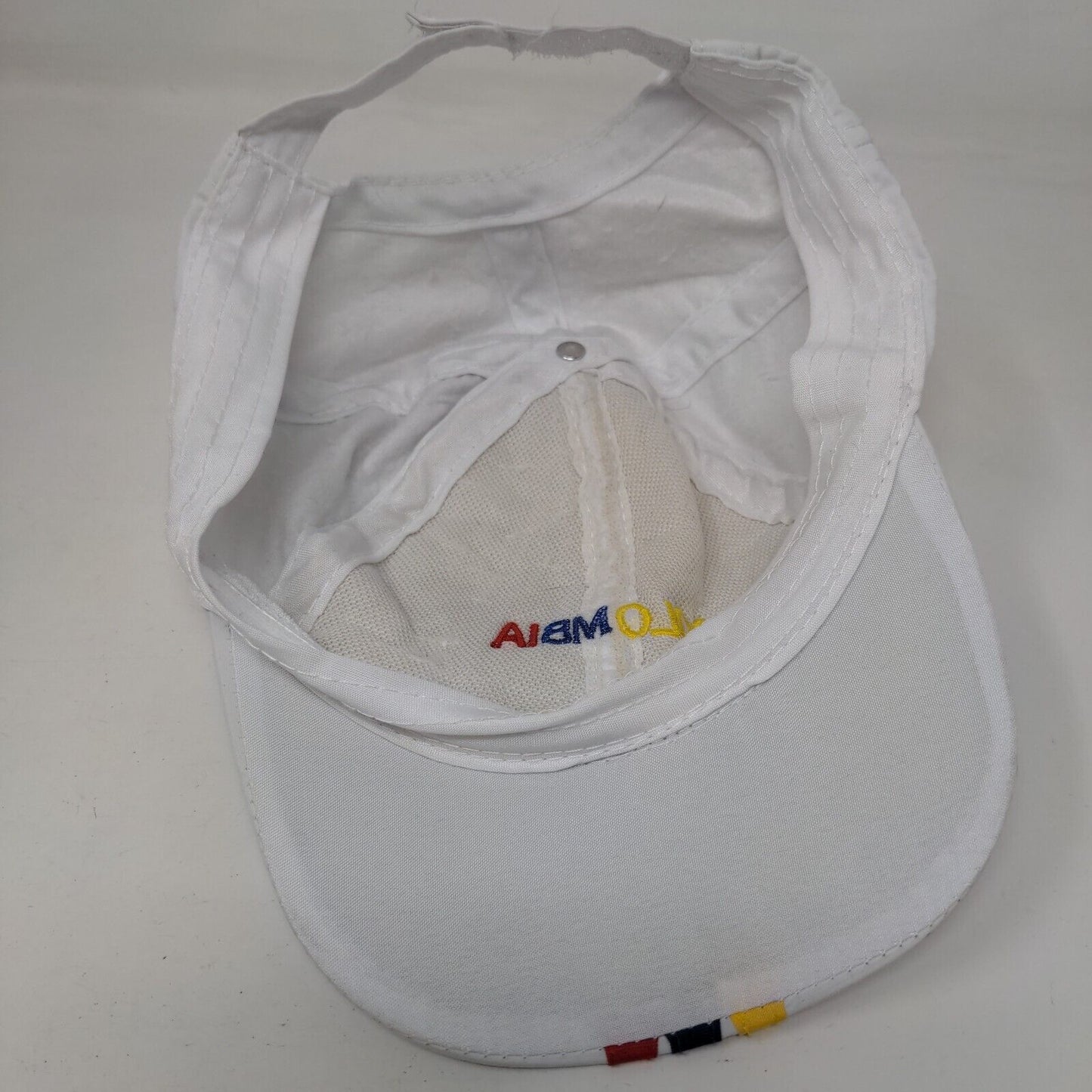 Colombia Strapback Hat White One Size Adjustable Embroidered Striped