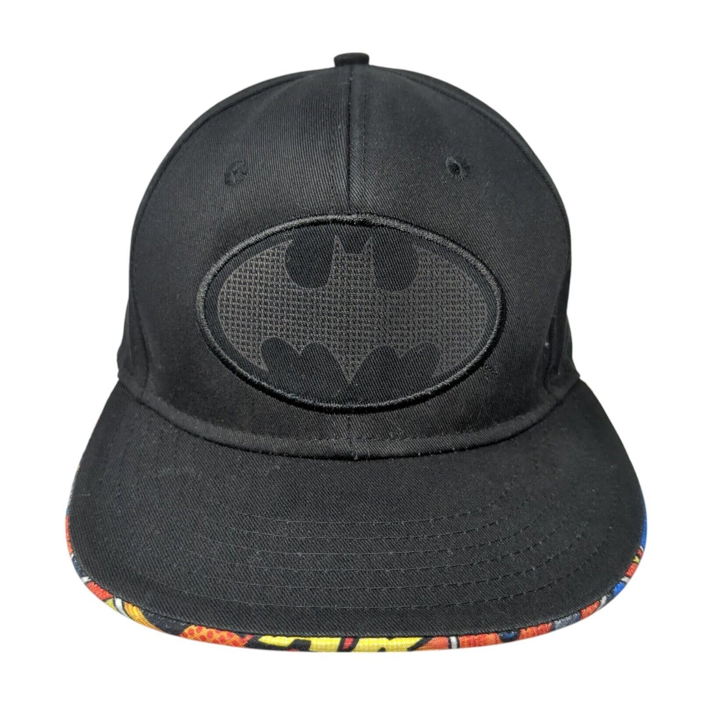 Batman Snapback Hat Black One Size Adjustable Solid 6 Panel DC Comics