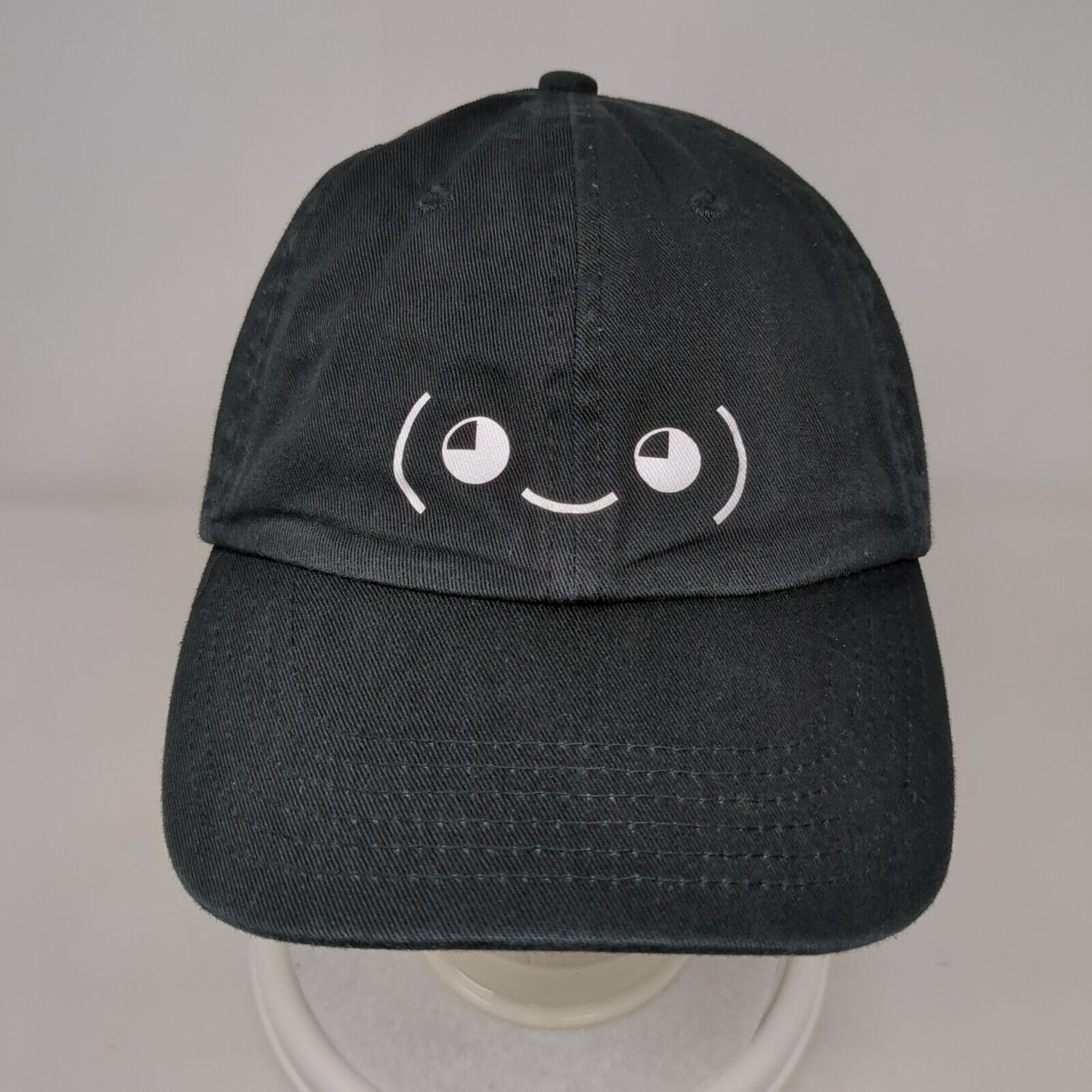 Smiley Slideback Hat Black OSFA Adjustable 6 Panel Vented Holes Cotton
