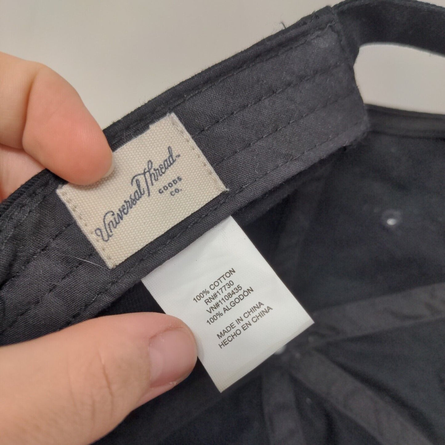 Universal Thread Slideback Hat Black One Size Adjustable 6 Panel Blank