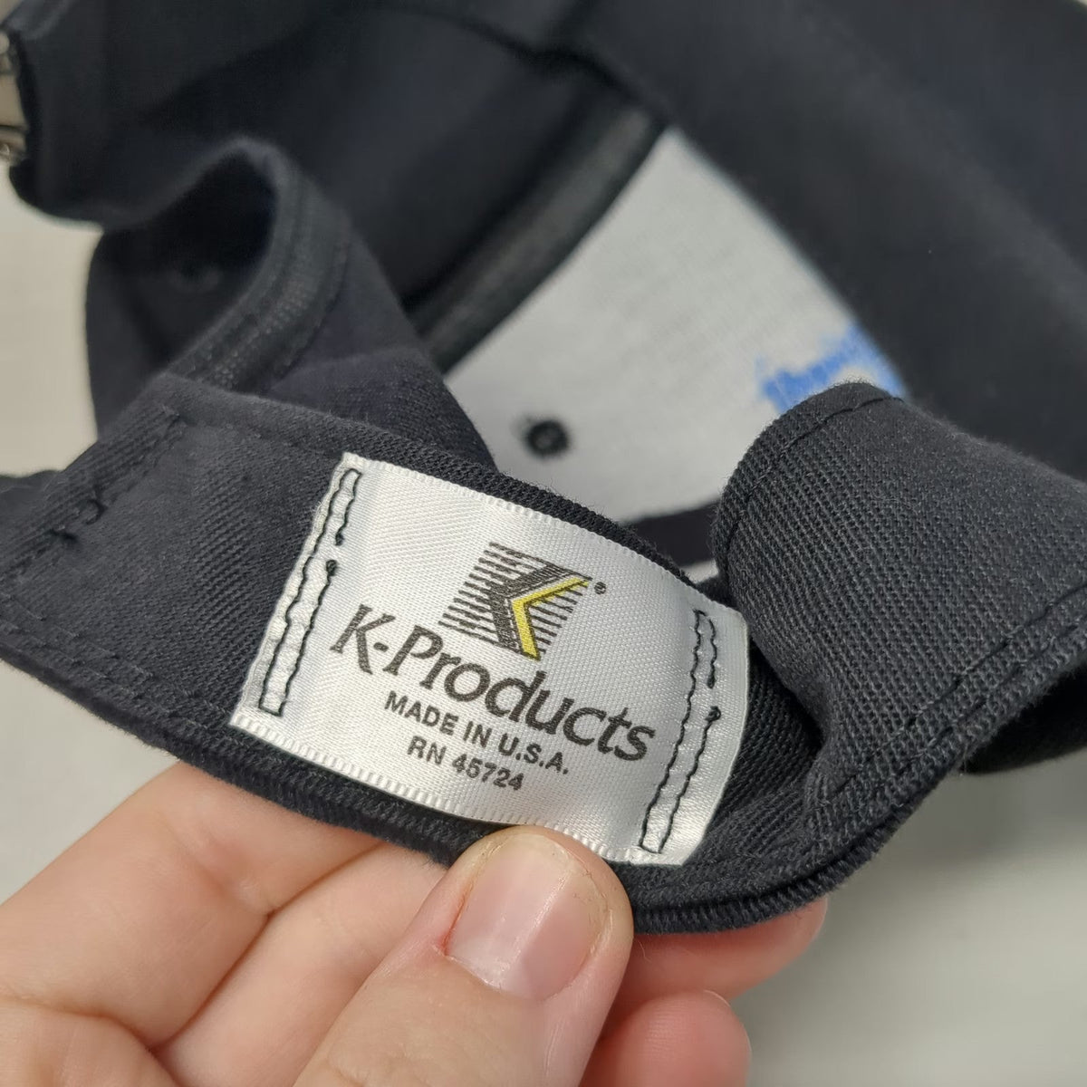 K-Products Baseball Cap Black Blue White IBM ITG Tree Slideback Hat Vintage