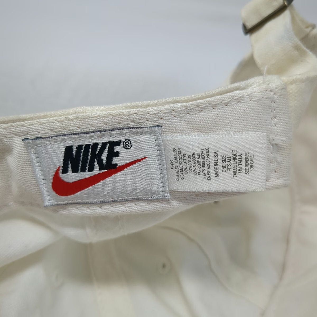 Nike Baseball Cap White OS Adjustable Slideback Cotton Made in USA Hat Vintage