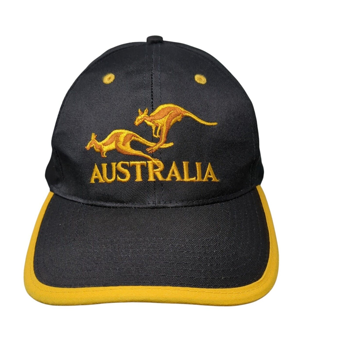 Australia Kangaroo Snapback Hat Black OSFA Embroidered Yellow Trim