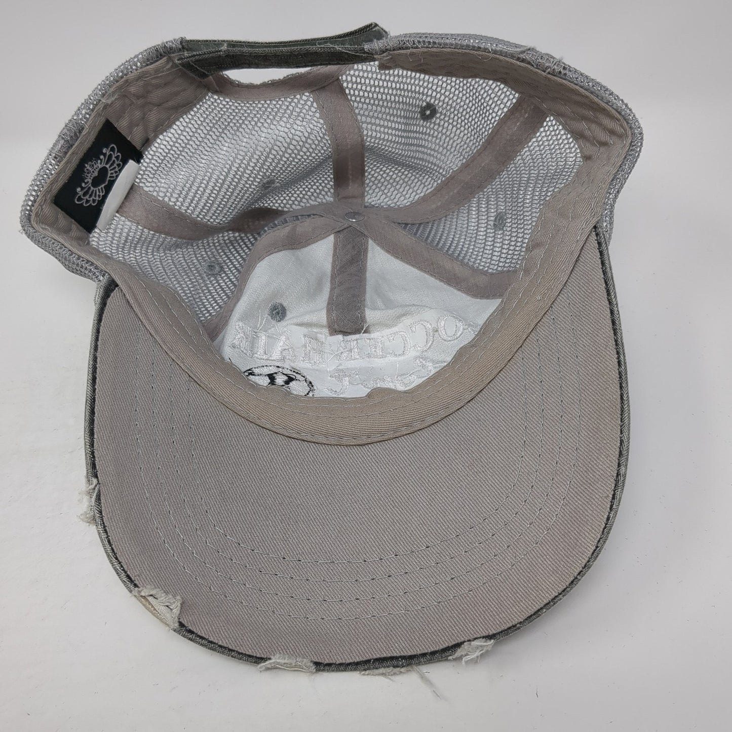 Soccer Hair Don't Care Strapback Trucker Hat Gray One Size Mesh Back