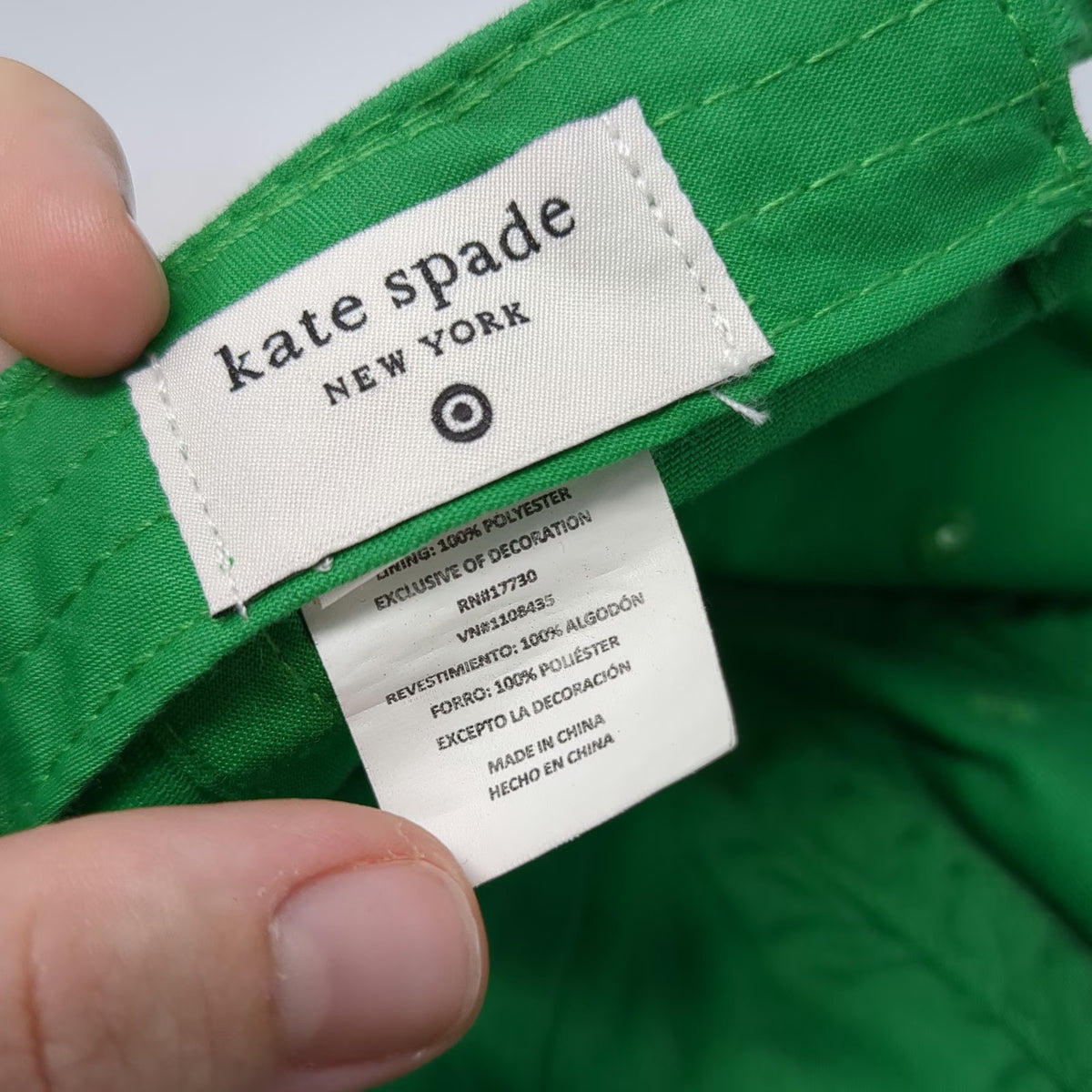 Kate Spade New York Baseball Cap Green One Size Party Hat Embroidered Cotton