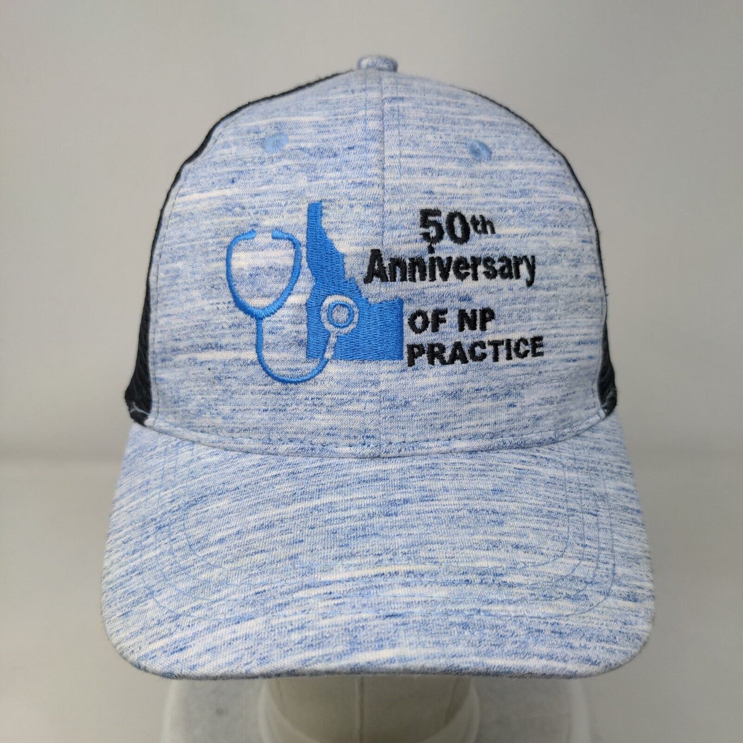 50th Anniversary Of NP Practice Strapback Trucker Hat Blue One Size Mesh Back