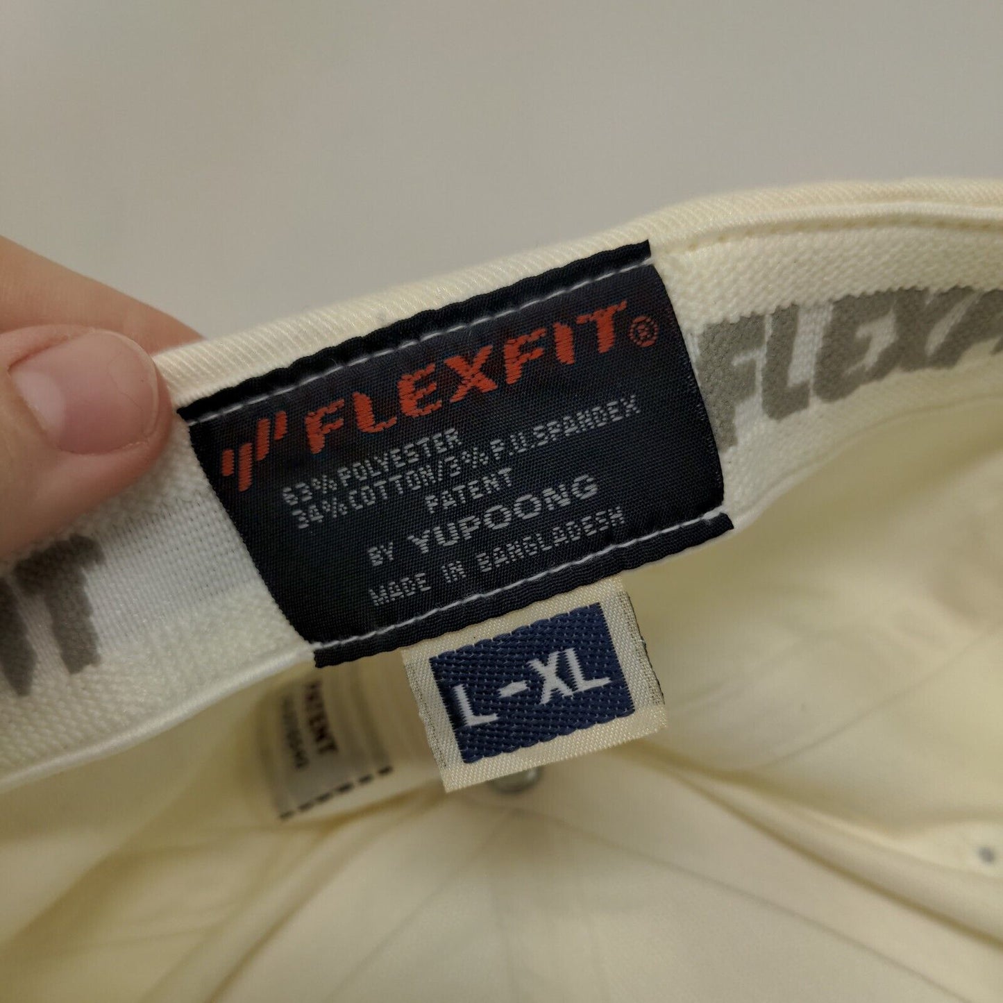 MD Mitchell Dean Fitted Hat Cream L/XL Embroidered 6 Panel Flexfit Yupoong