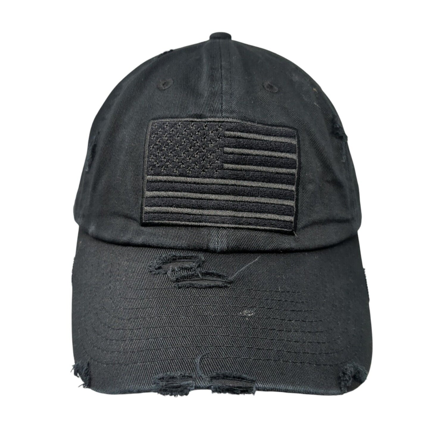 USA Flag Slideback Hat Black One Size Adjustable Distressed Patriotic KB ETHOS