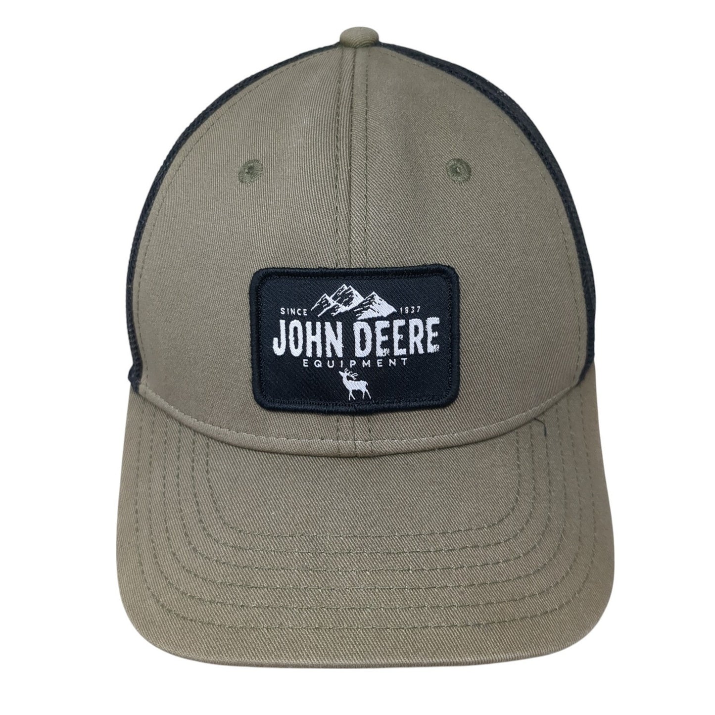 John Deere Equipment Patch Snapback Trucker Hat Brown One Size Mesh Back