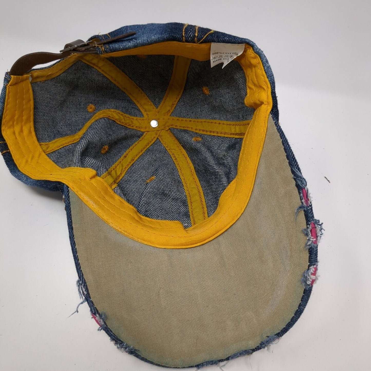Cool Slideback Hat Blue One Size Adjustable Distressed Denim Rhinestone Bling