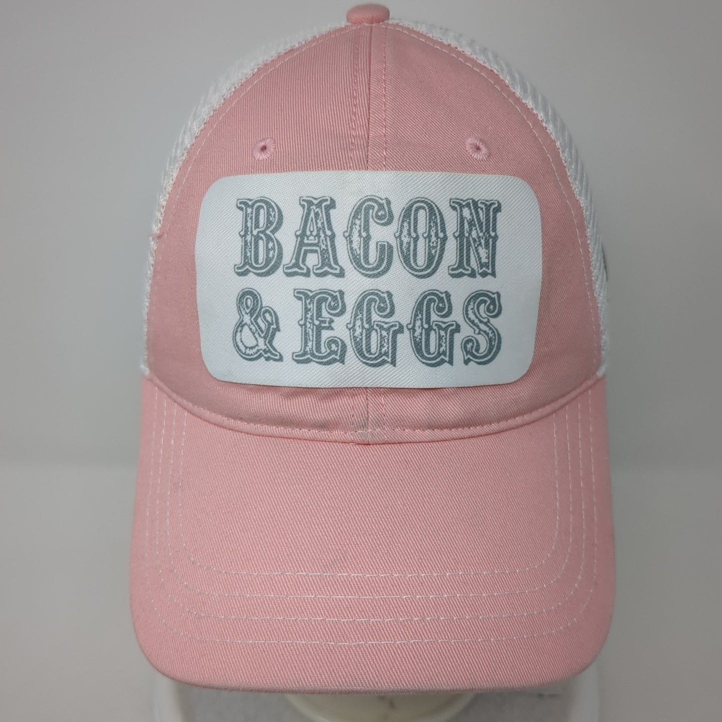 Bacon & Eggs Snapback Trucker Hat Pink Small Walla Walla Mesh Back