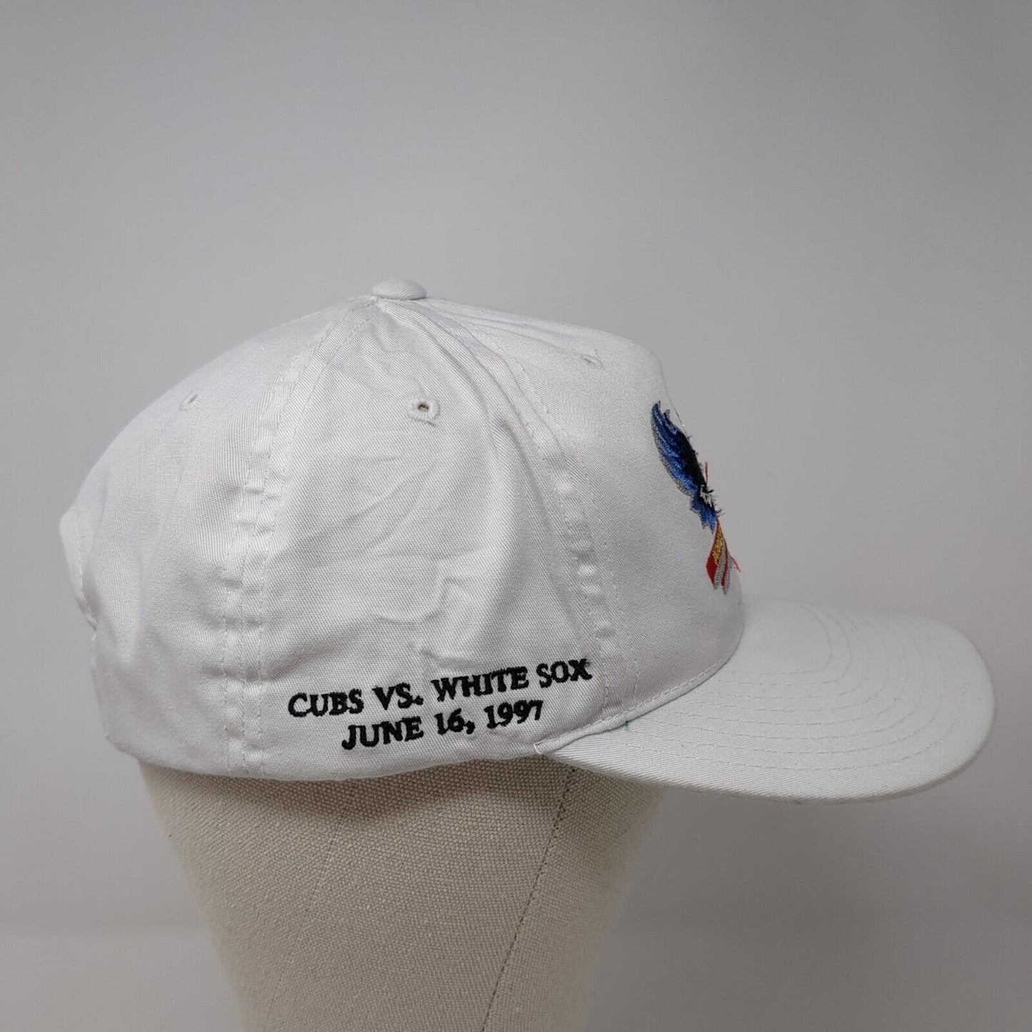 American National Cubs VS White Sox June 16, 1997 Snapback Hat White One Size