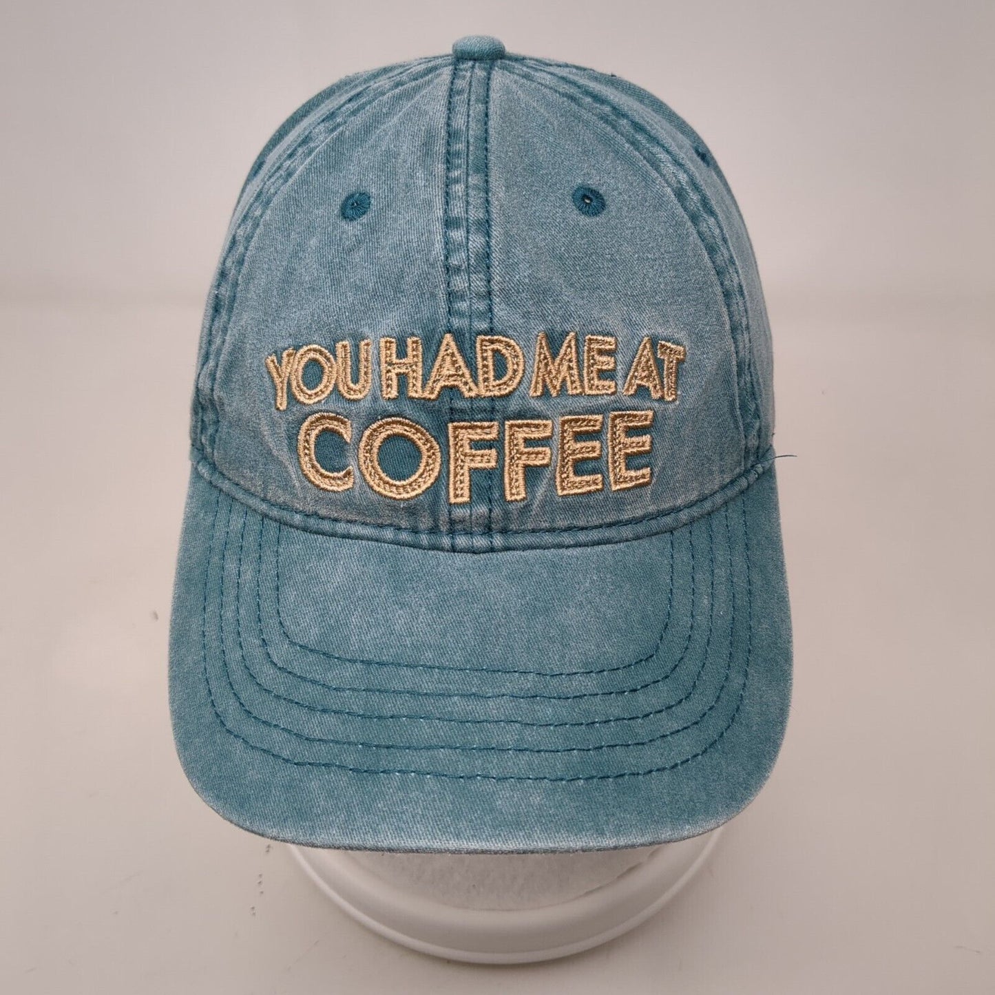 You Had Me At Coffee Slideback Hat Green One Size Leather Strap 6 Panel