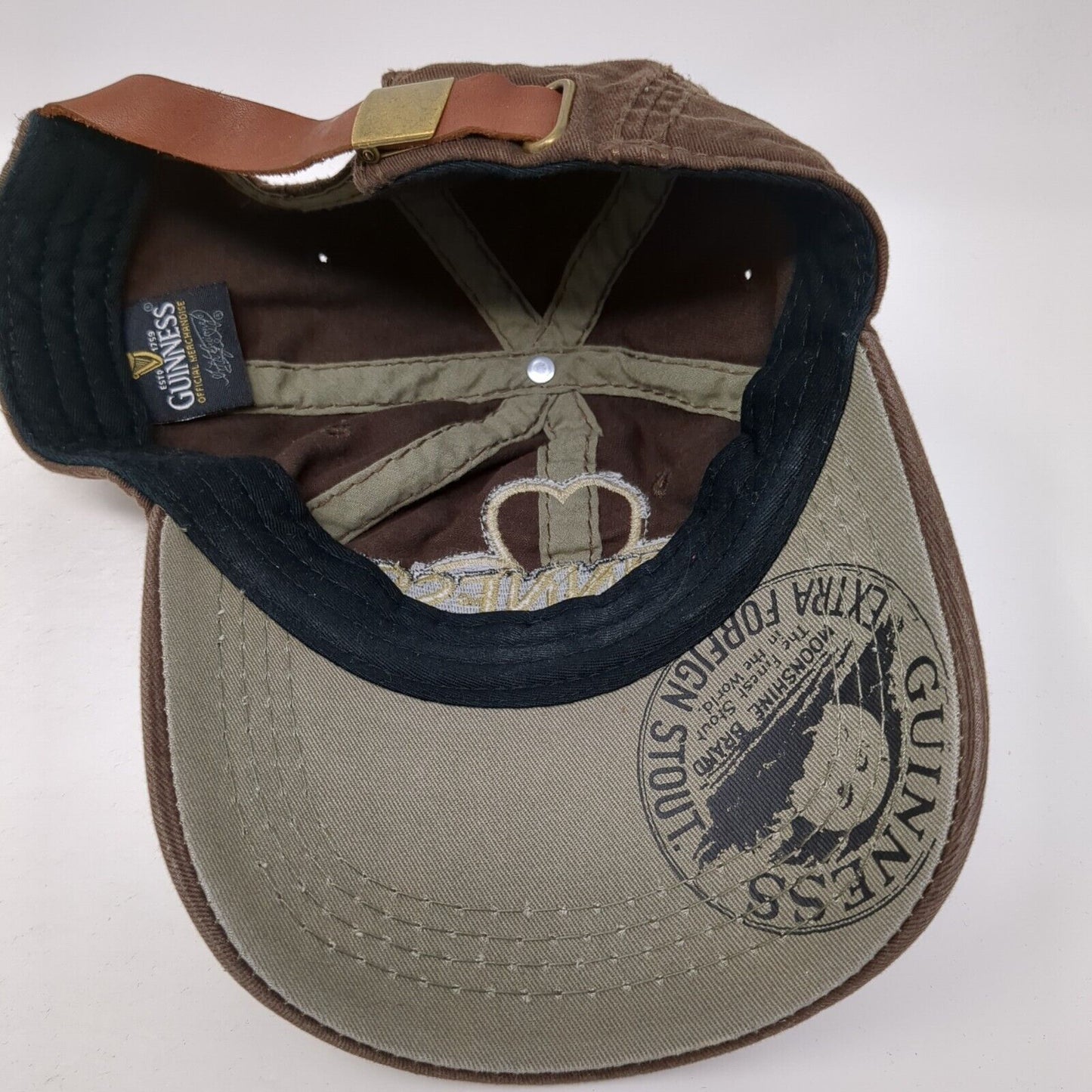 Guinness Slideback Hat Brown One Size Adjustable Embroidered 6 Panel Cotton