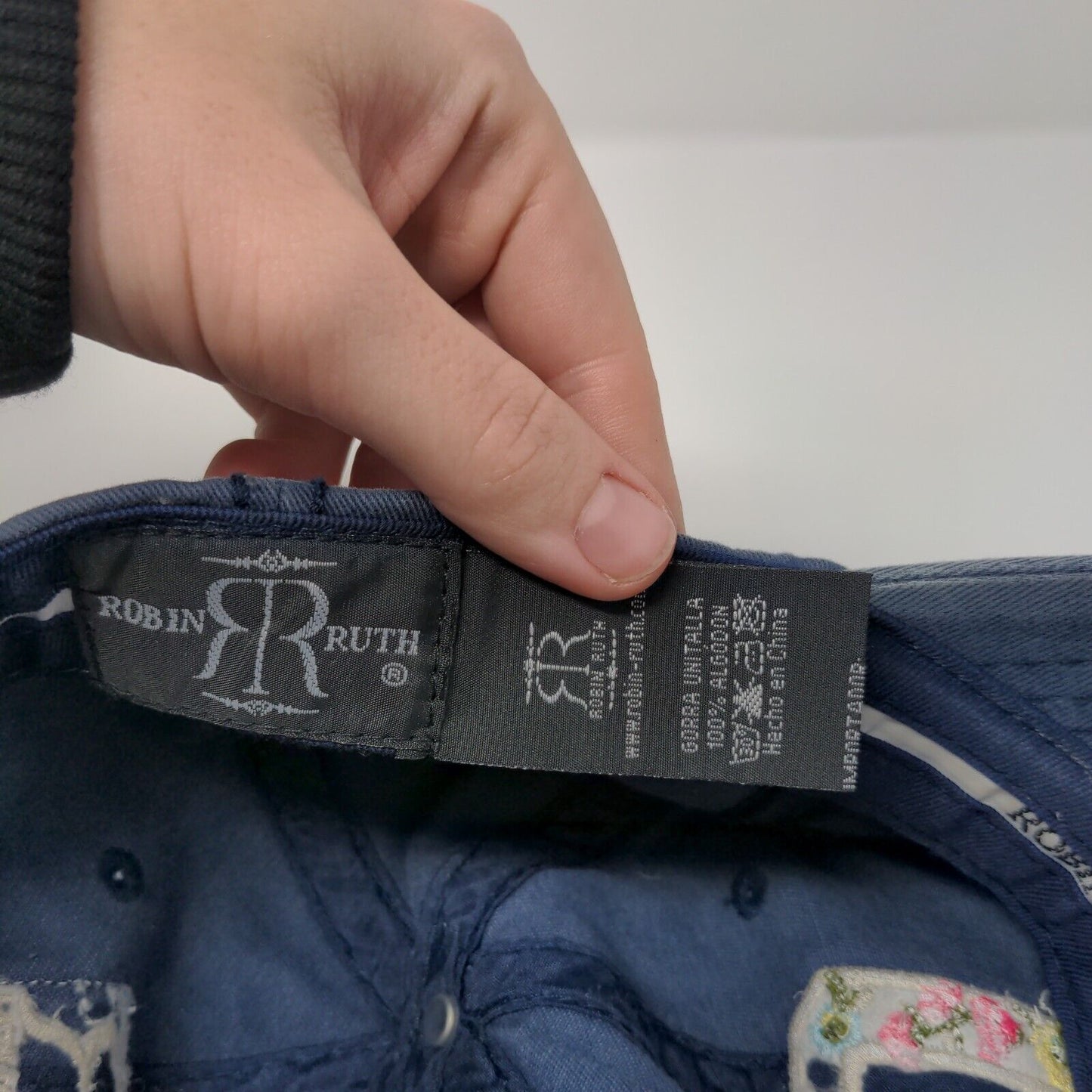 Cancun Beach Strapback Hat Blue OSFA Adjustable Embroidered Robin Ruth Cotton