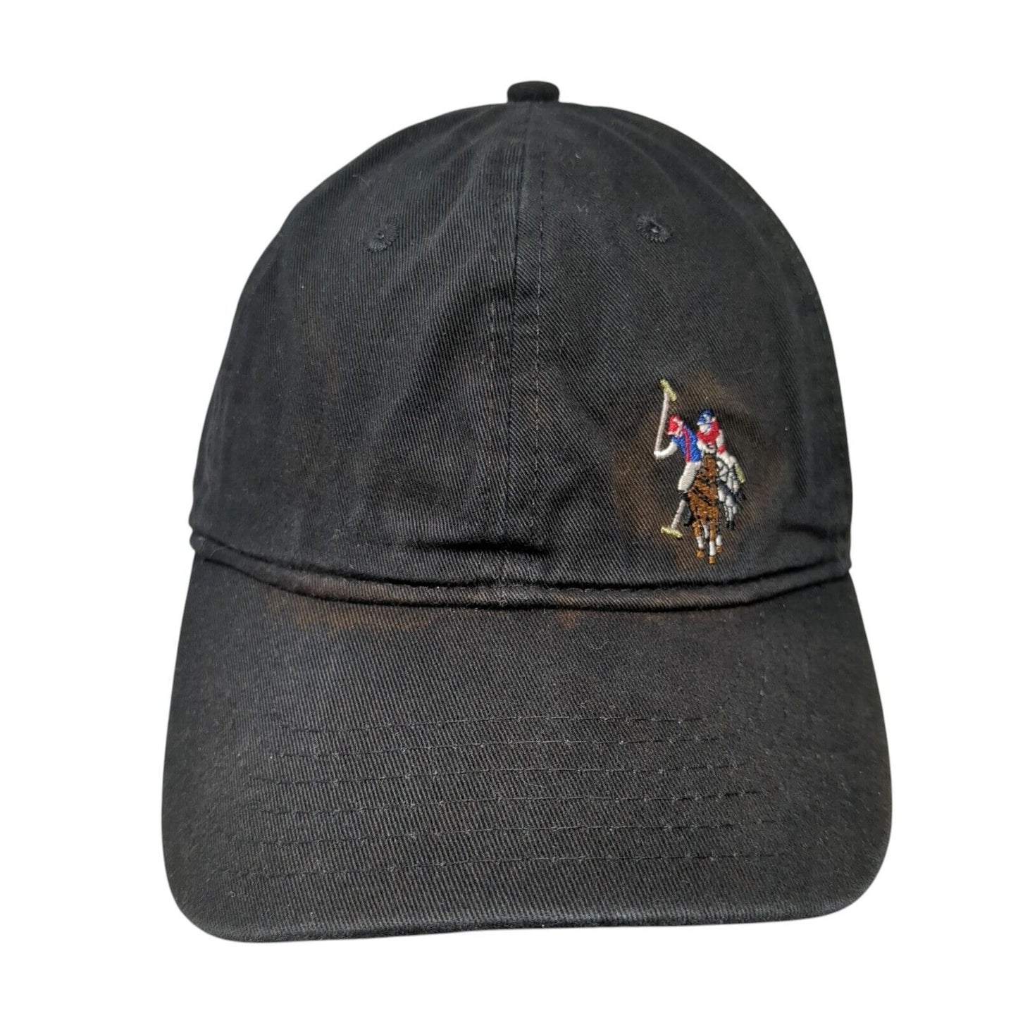 US Polo Assn Slideback Hat Black OS Adjustable Embroidered Patriotic 6 Panel
