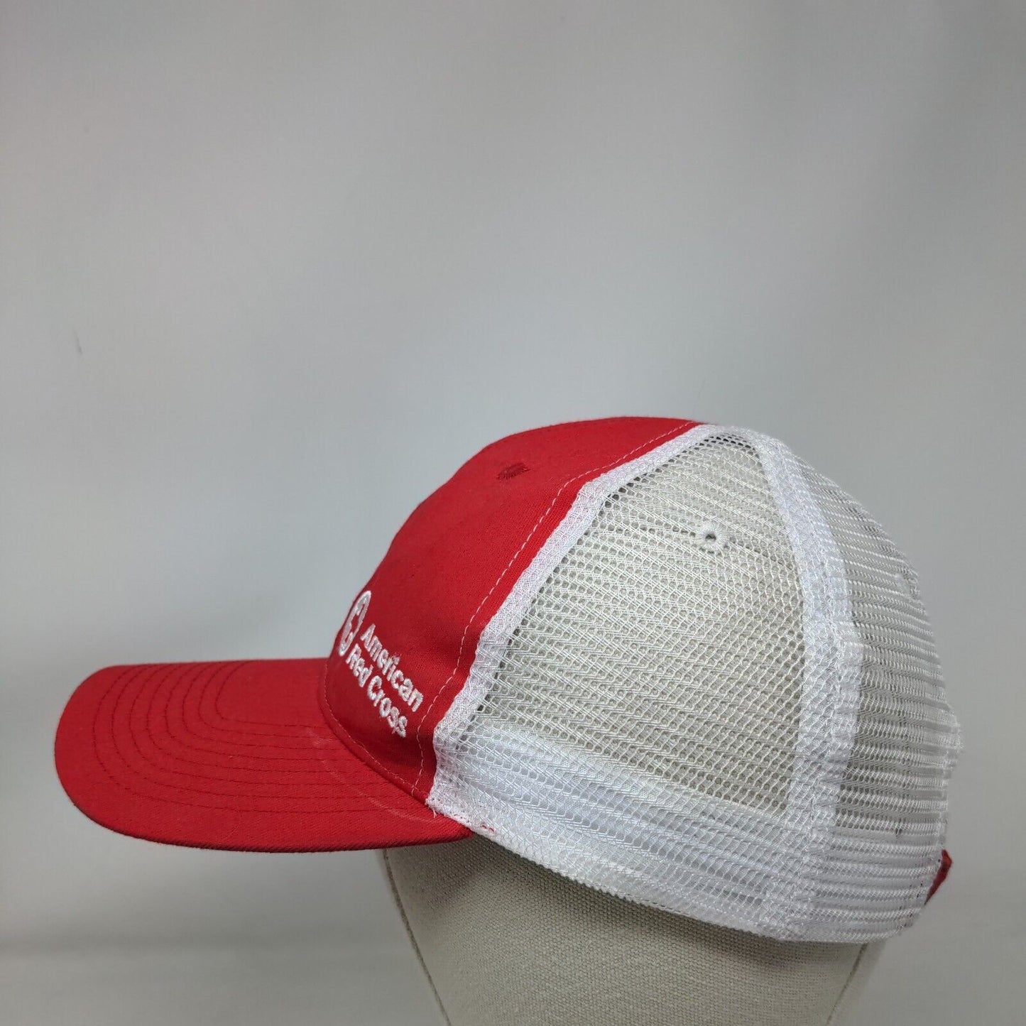 American Red Cross Strapback Trucker Hat Red OSFA Embroidered Mesh Back Vitronic