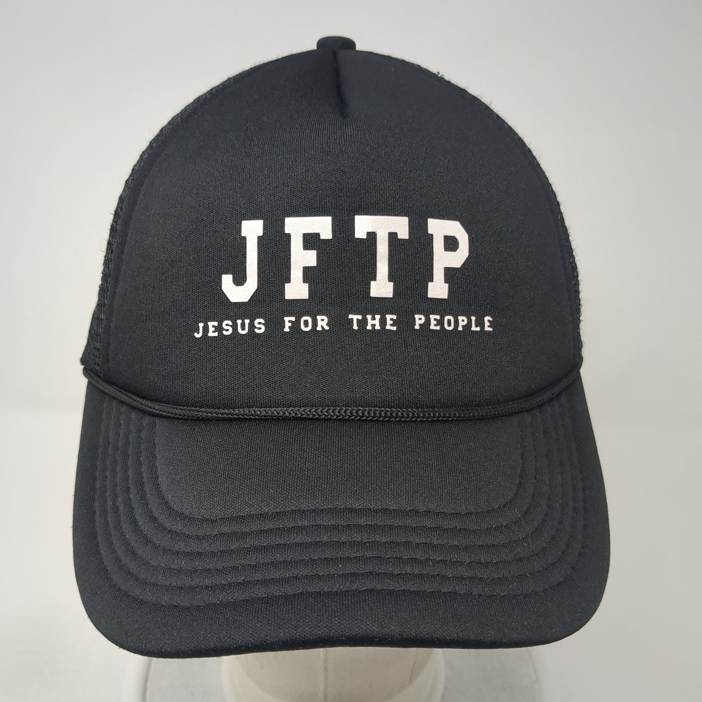 JFTP Jesus For The People Mesh Back Rope Trucker Hat Black One Size