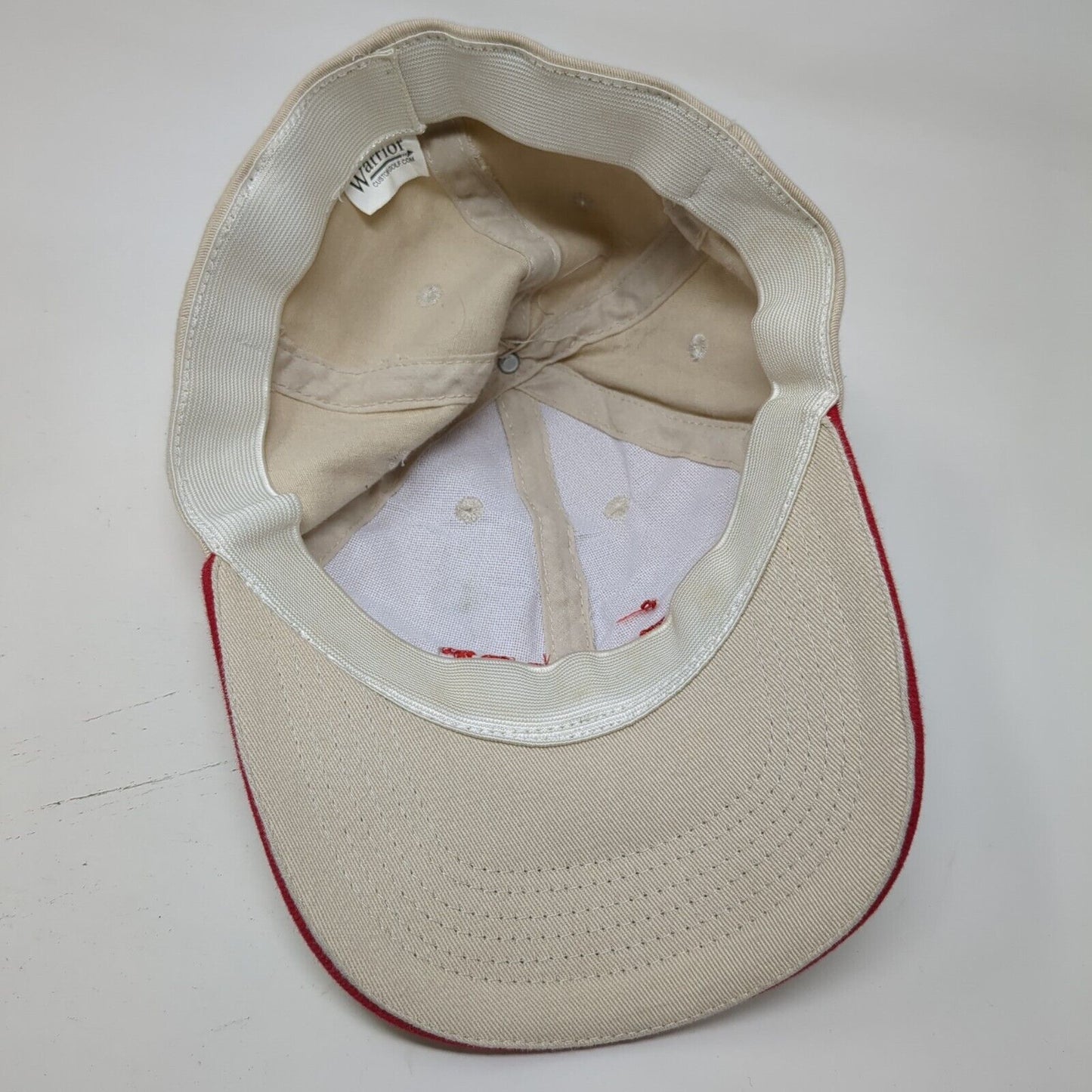 Warrior Custom Golf.Com Fitted Hat Tan One Size Embroidered Vented Holes 6 Panel