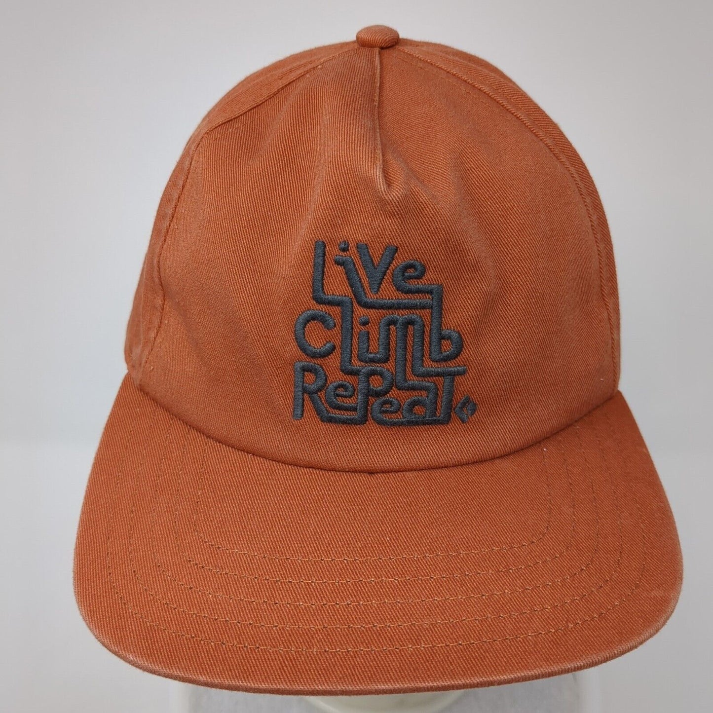 Live Climb Repeat Slideback Hat Orange One Size Adjustable Leather Strap