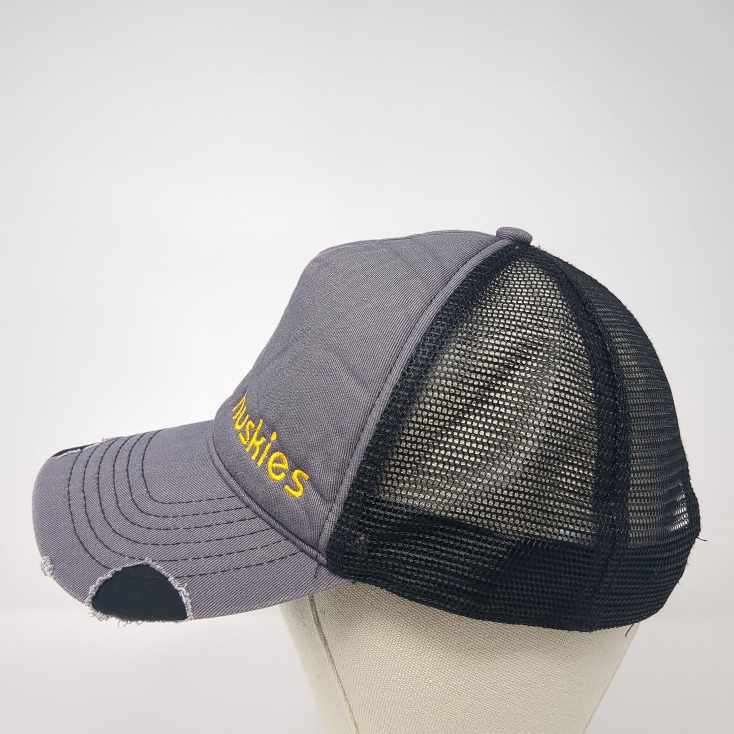 Huskies Snapback trucker Hat Gray One Size Adjustable Distressed Mesh Back