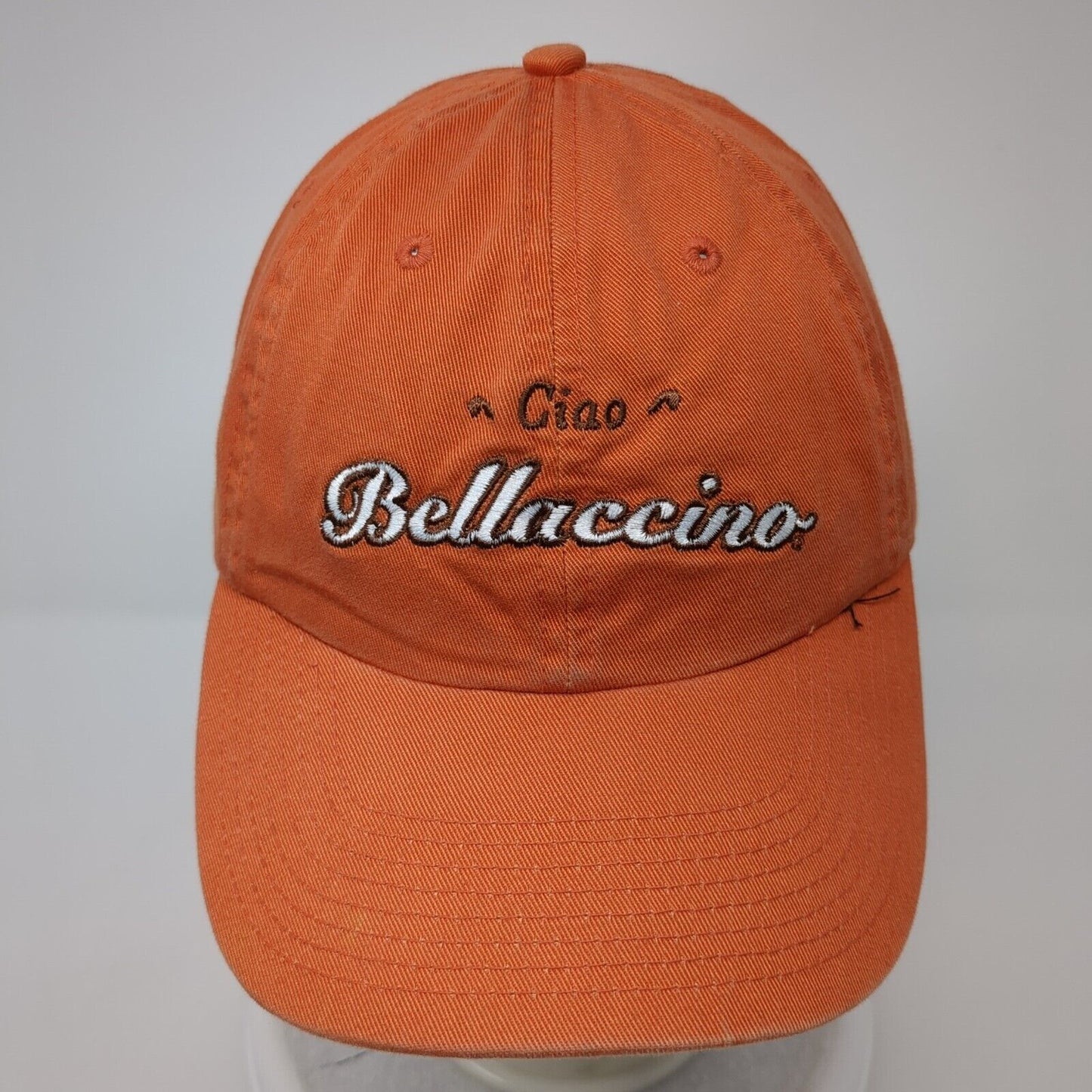 Ciao Bellacino Slideback Hat Orange One Size Embroidered Fahrenheit
