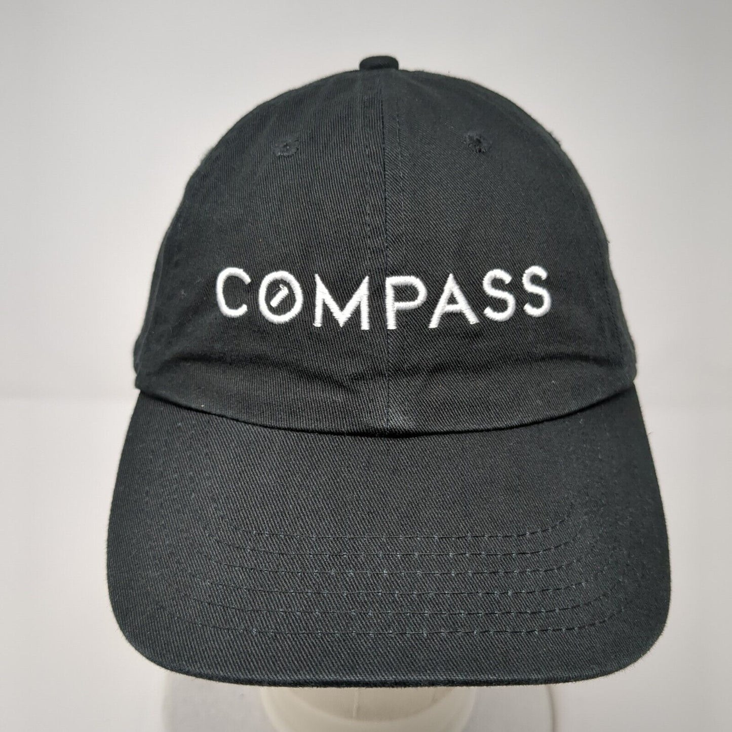 Compass Slideback Hat Black One Size Adjustable Embroidered 6 Panel