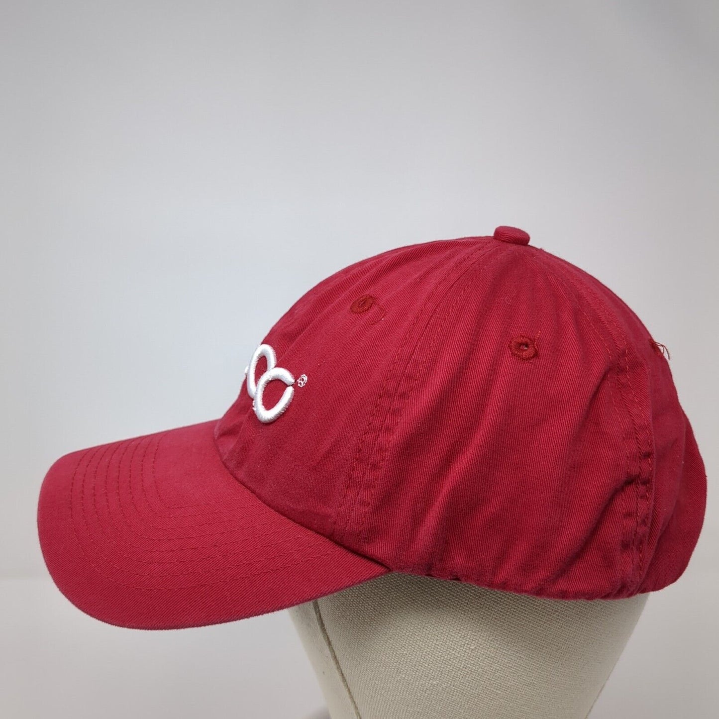 ECCO Slideback Hat Red One Size Adjustable Embroidered Vented Holes 6 Panel