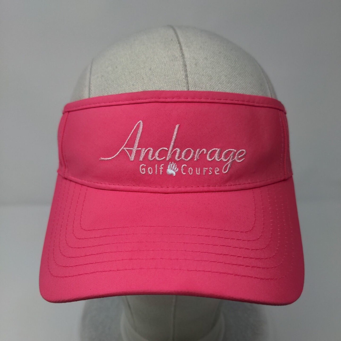 Anchorage Golf Course Strapback Visor Hat Pink 52cm Embroidered Vimhue