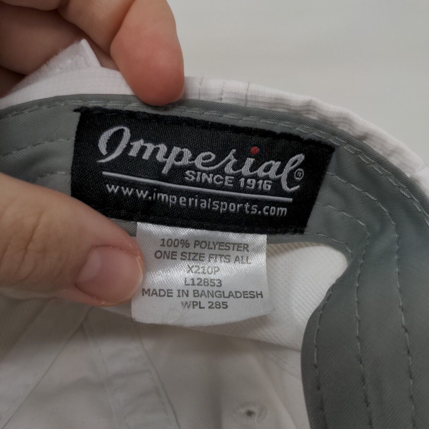 Imperial Strapback Hat White OSFA Adjustable Embroidered Vented Holes