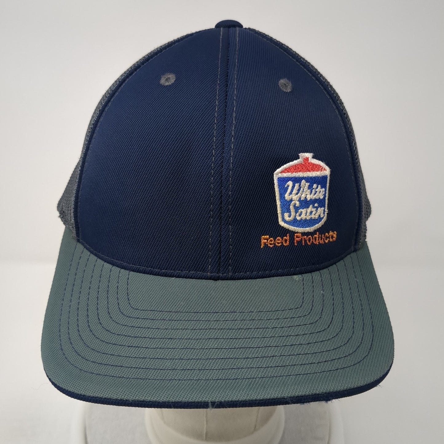 White Satin Feed Products Fitted Baseball Cap Multicolor 8 Mesh Pacific Headwear