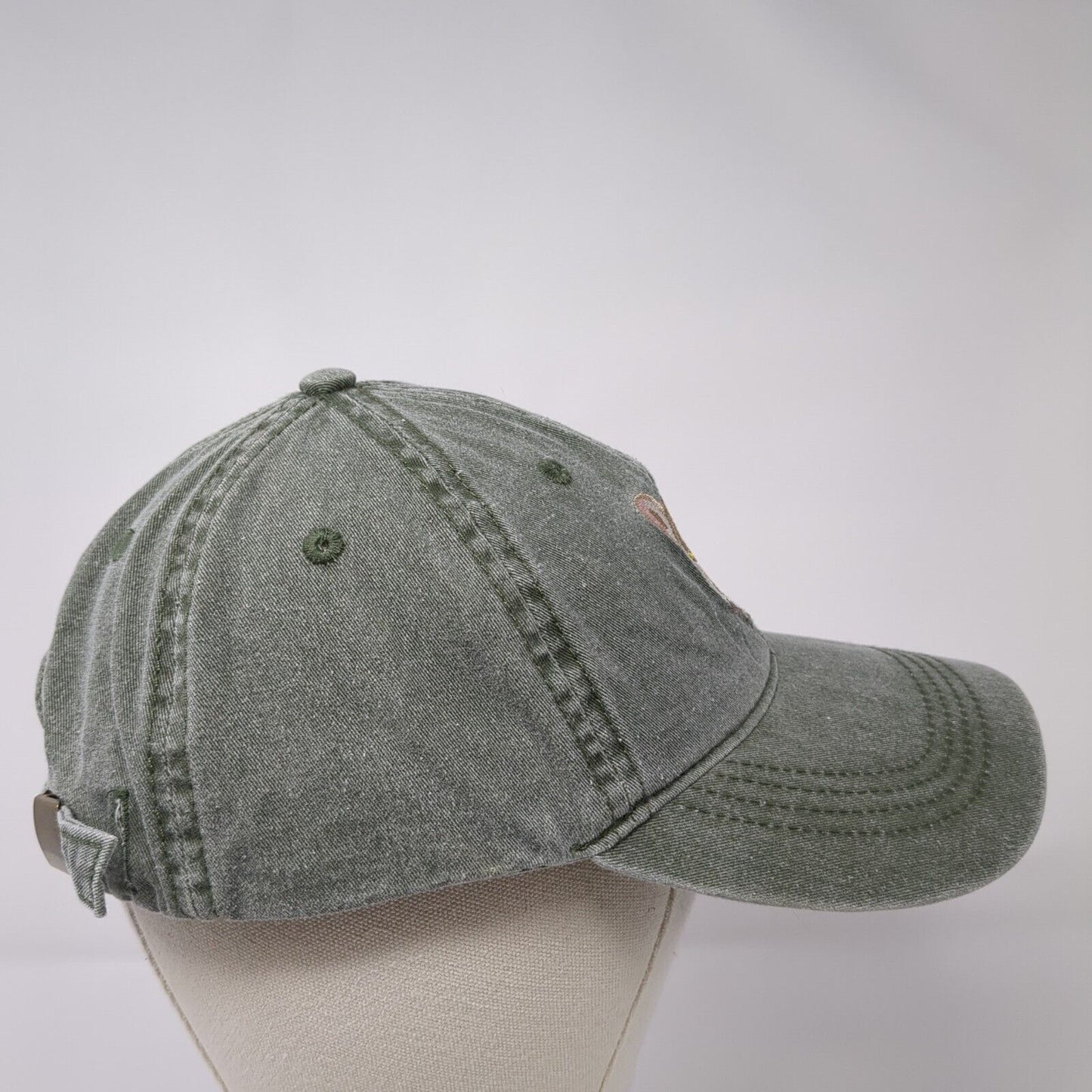 Lion Face Slideback Hat Green One Size Adjustable Embroidered 6 Panel Eco Cotton