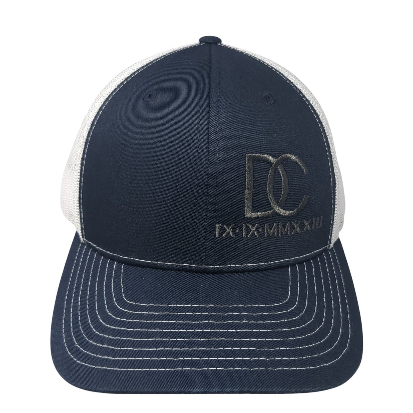 DC IX-IX-MMXXIII Snapback Trucker Hat Blue One Size Mesh Back Adjustable