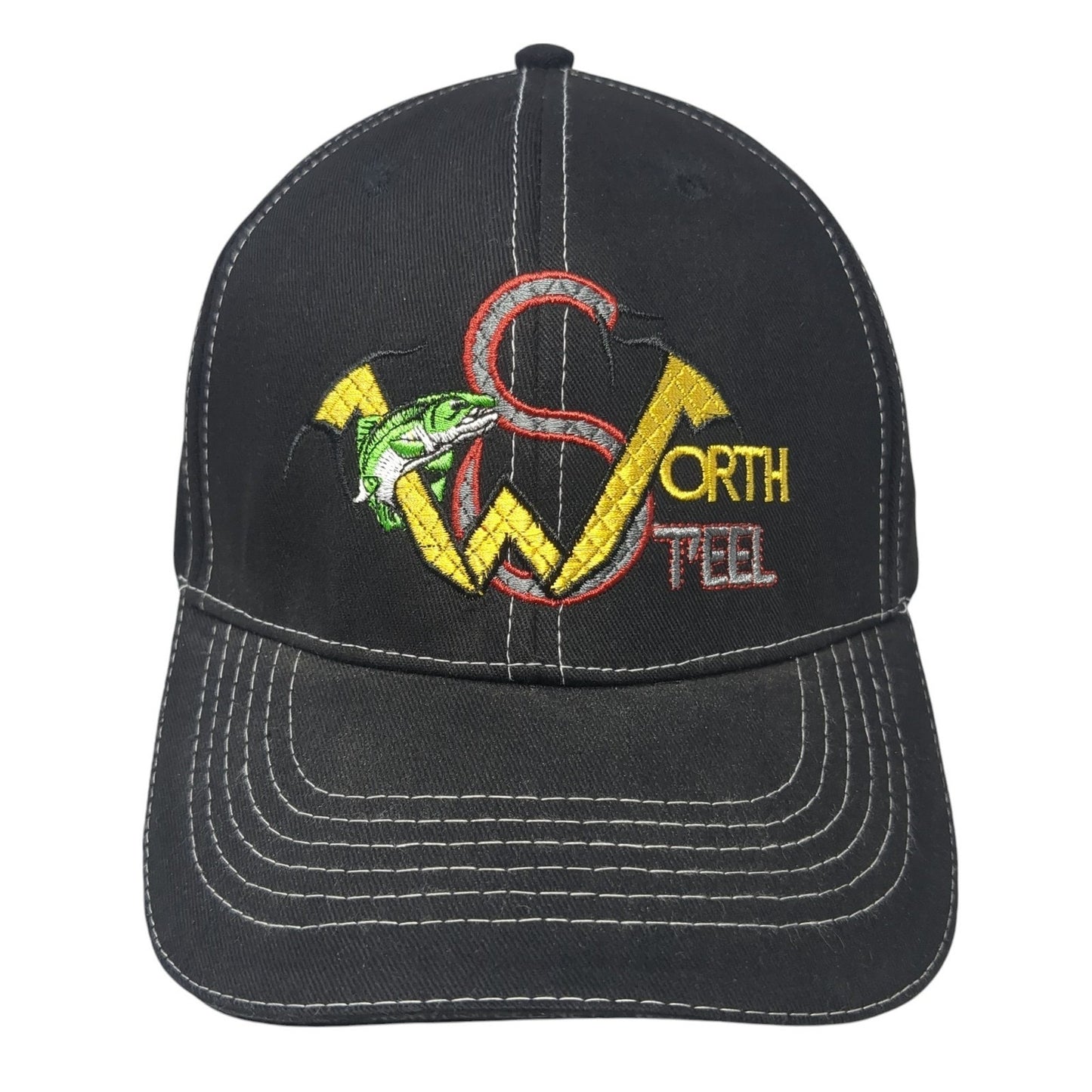 Worth Steel Strapback Hat Black One Size Adjustable Embroidered Fish