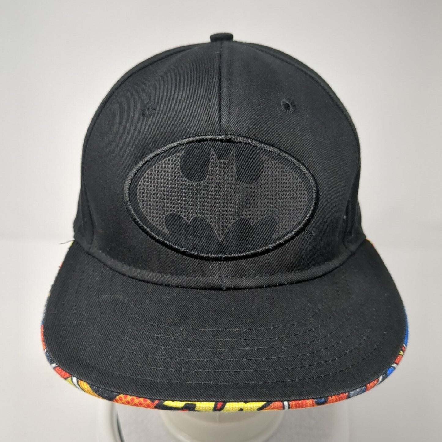 Batman Snapback Hat Black One Size Adjustable Solid 6 Panel DC Comics
