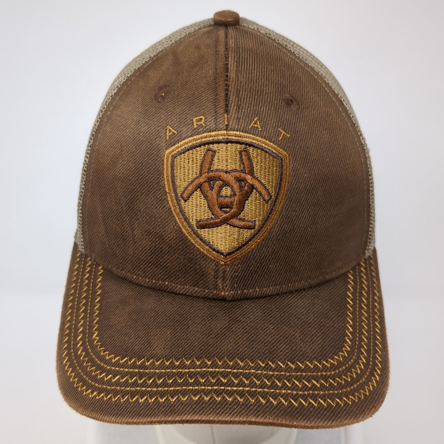 Ariat Strapback Mesh Back Trucker Hat Brown One Size Embroidered Logo