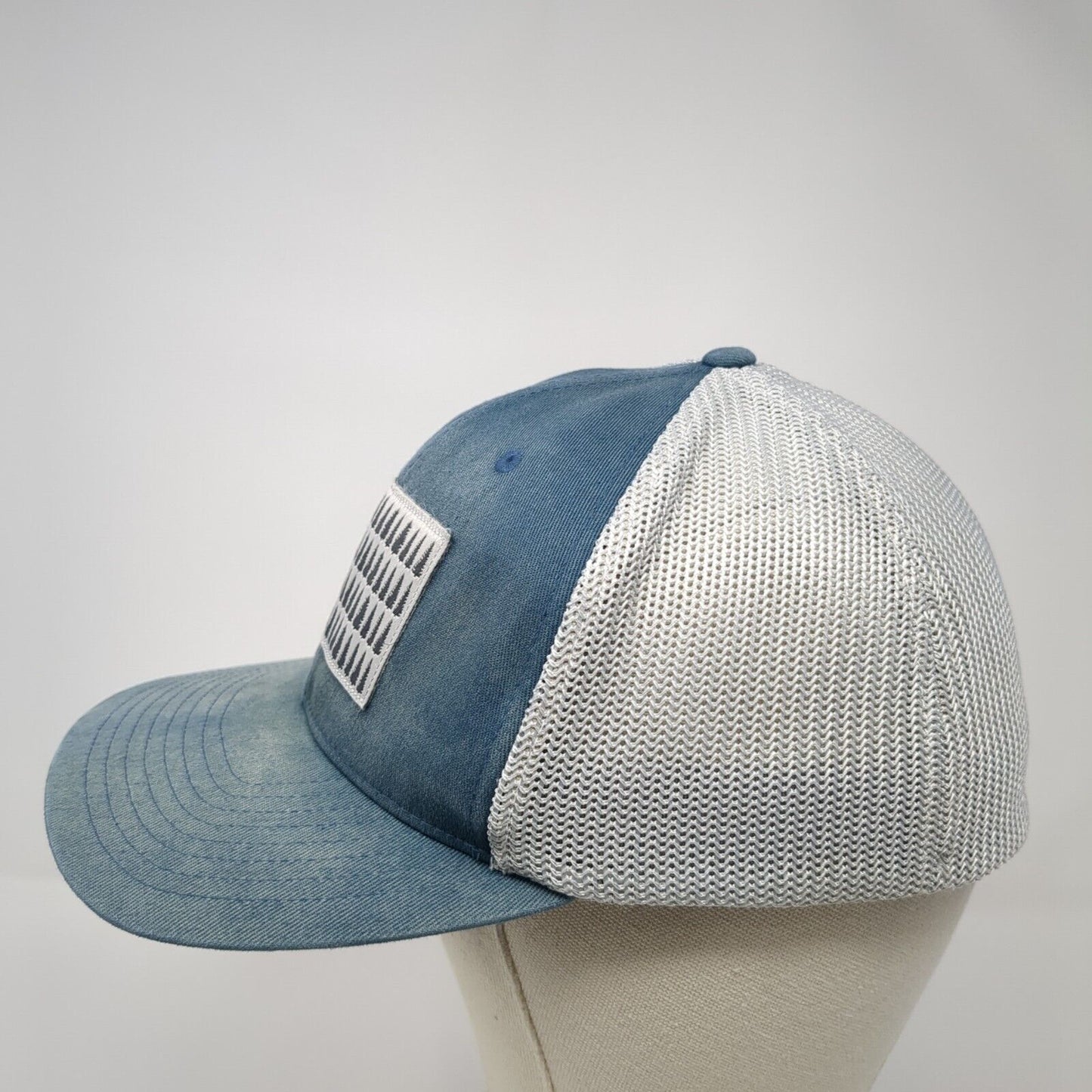 American Tree Flag Fitted Trucker Hat Blue L/XL Flexfit Mesh Back Columbia