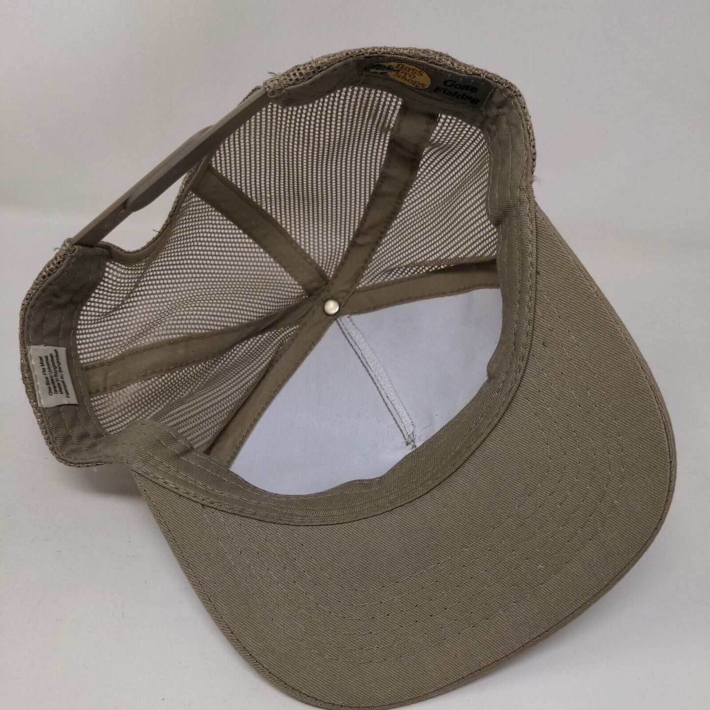 Bass Pro Shops Snapback Trucker Hat Tan OSFM Mesh Back Solid Gone Fishing