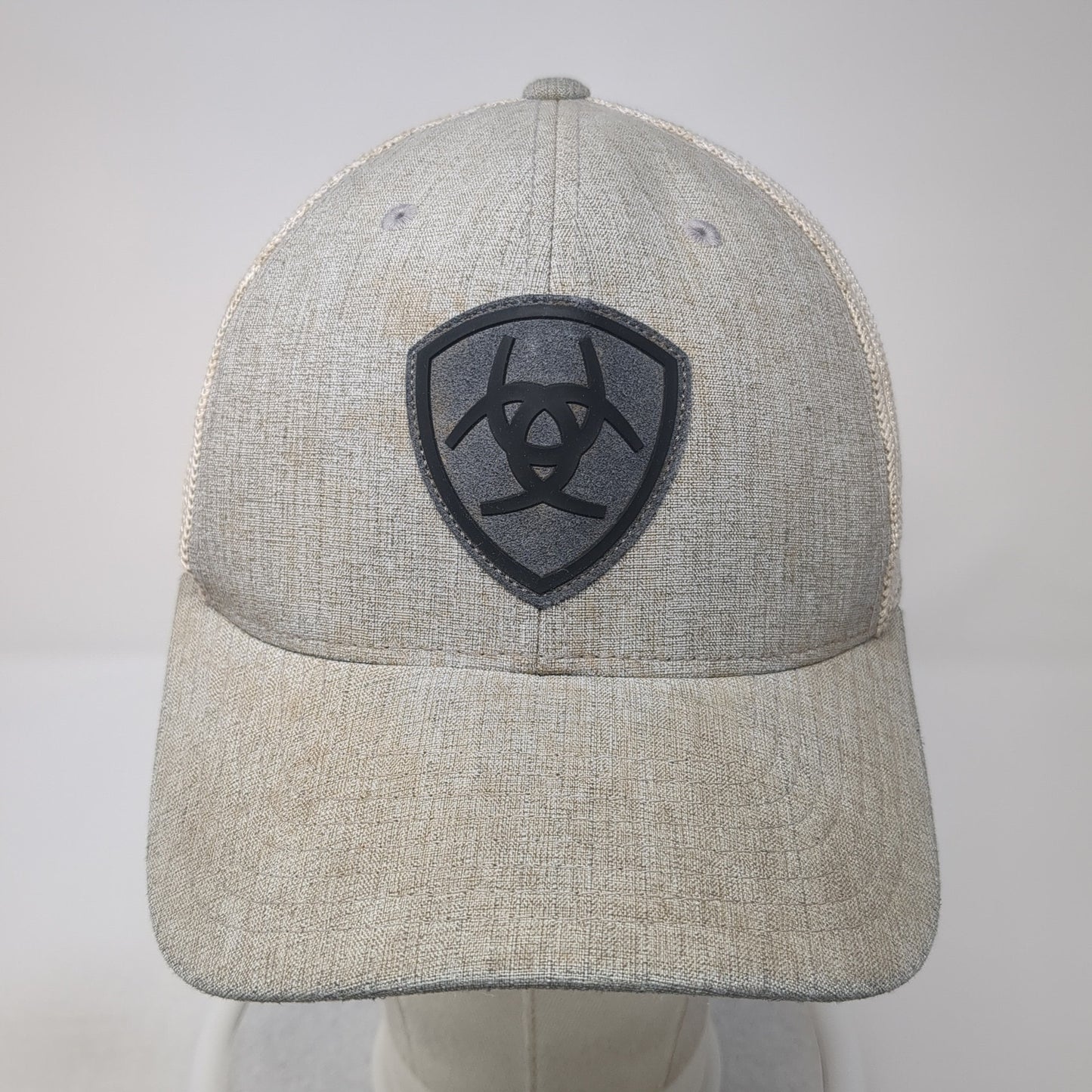 Ariat Logo Patch Snapback Trucker Hat Gray One Size Mesh Back Flexfit