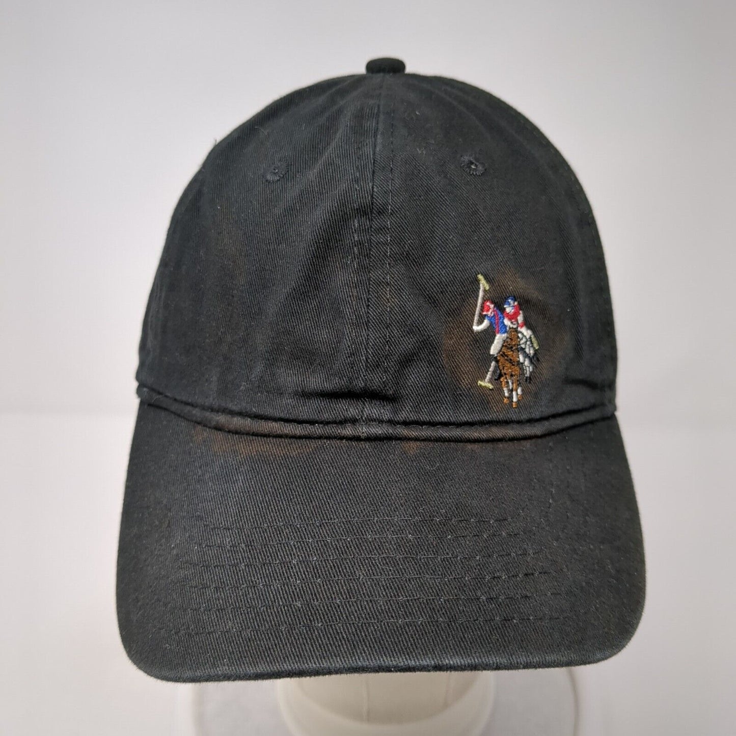 US Polo Assn Slideback Hat Black OS Adjustable Embroidered Patriotic 6 Panel