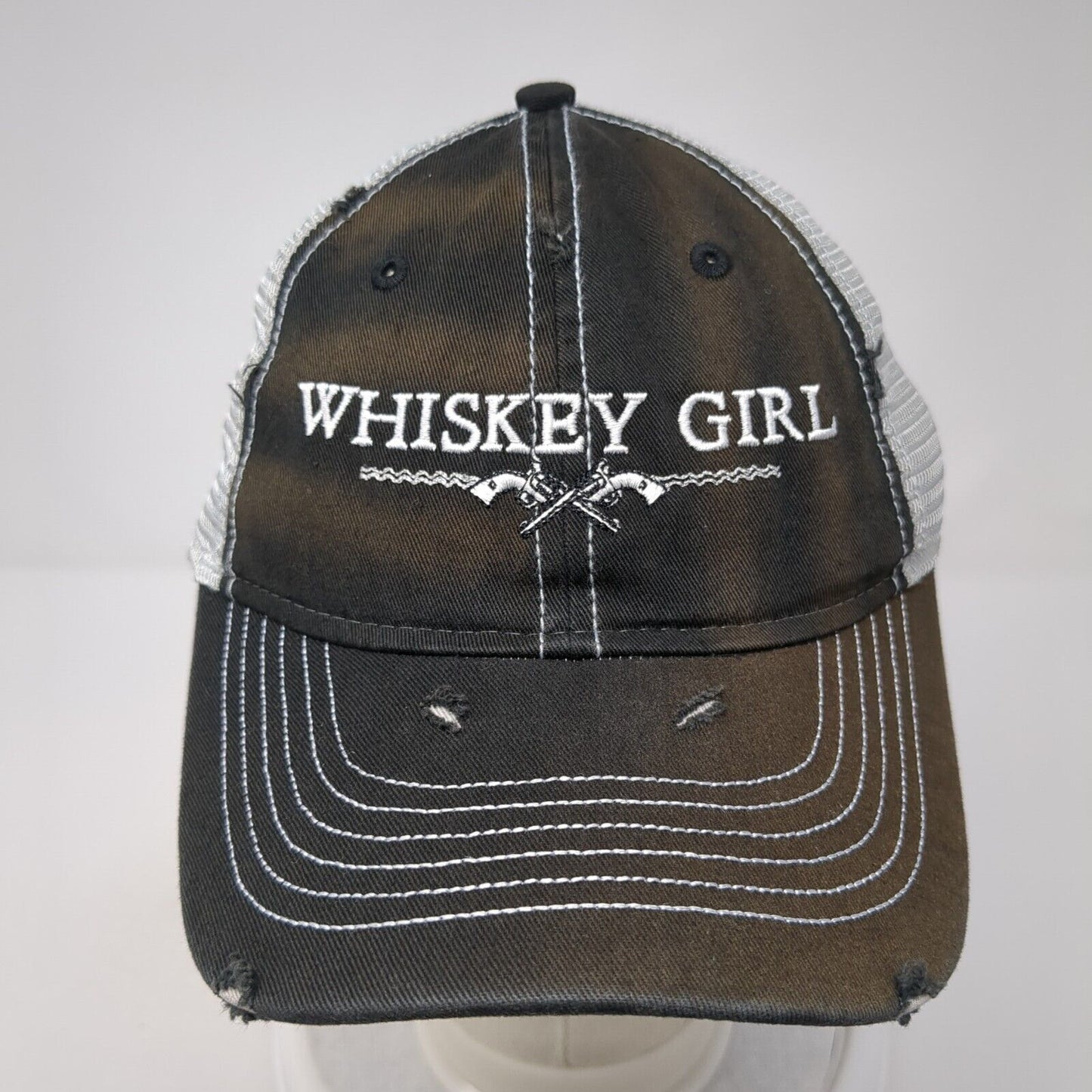 Whiskey Girl Trail Smokehouse Slideback Trucker Hat Black OS Mesh Distressed