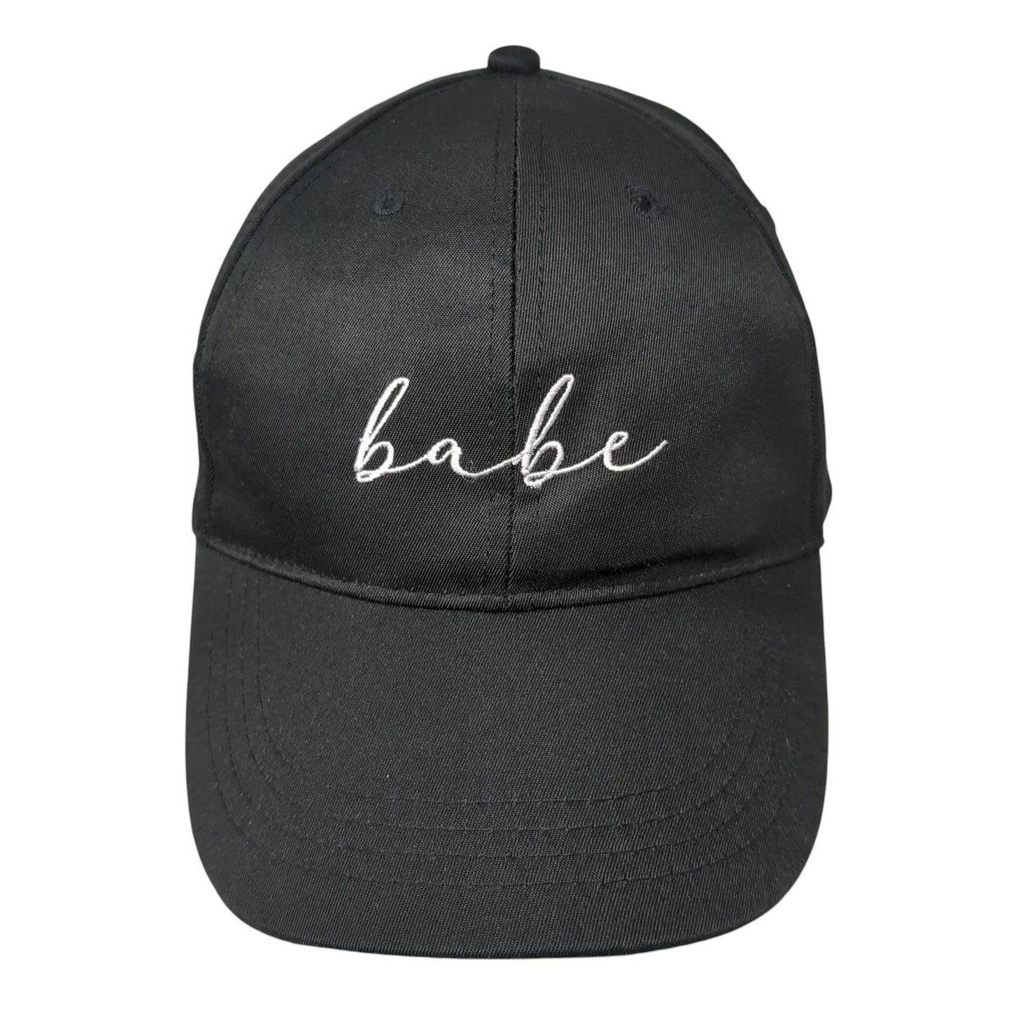 Babe Strapback Hat Black One Size Adjustable Embroidered Solid 6 Panel