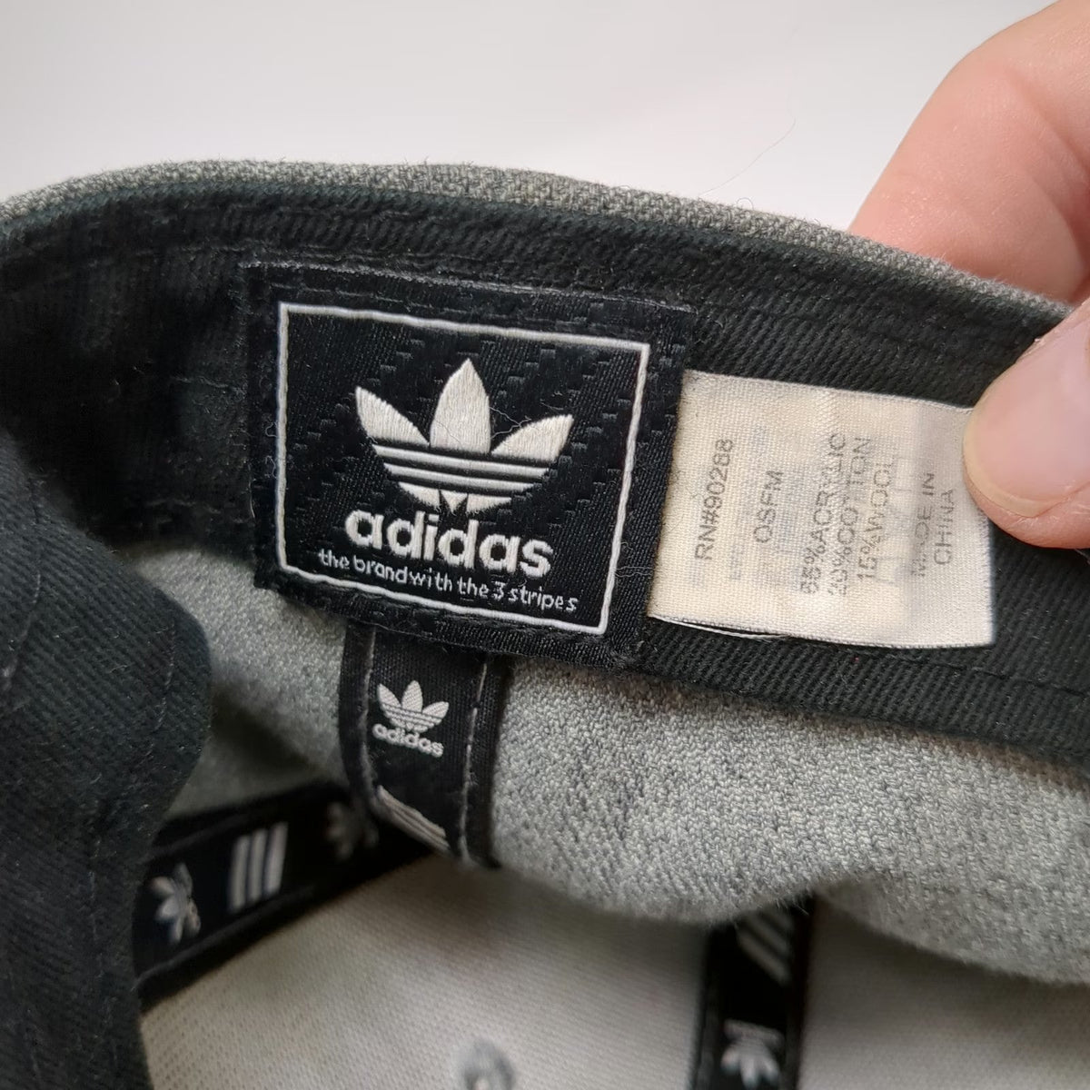 Adidas Snapback Gray Black One Size Flat Brim Trefoil Logo Structured Wool Hat