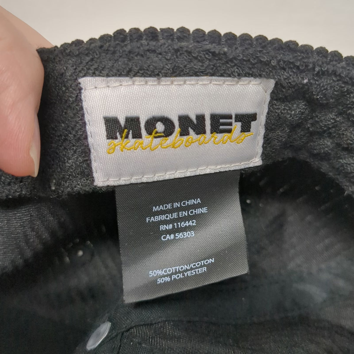 Monet Skateboards 5 Panel Black One Size Corduroy Embroidered Logo Skate Hat