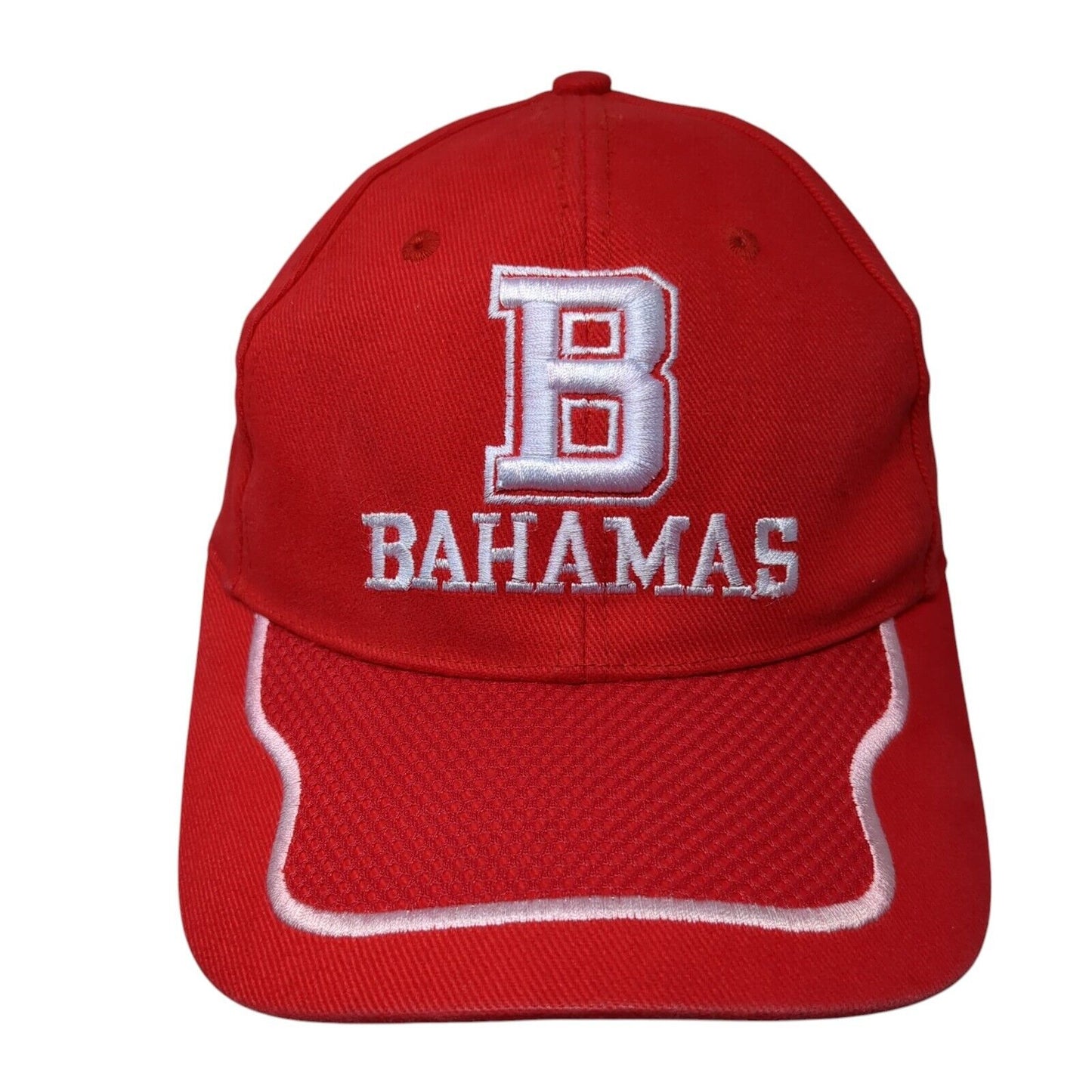 Bahamas Strapback Hat Red OSFA Adjustable Embroidered Solid 6 Panel