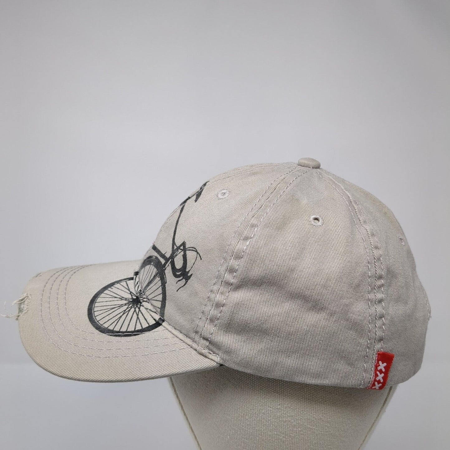 Amsterdam Slideback Hat Tan One Size Adjustable Embroidered Distressed Fox Head