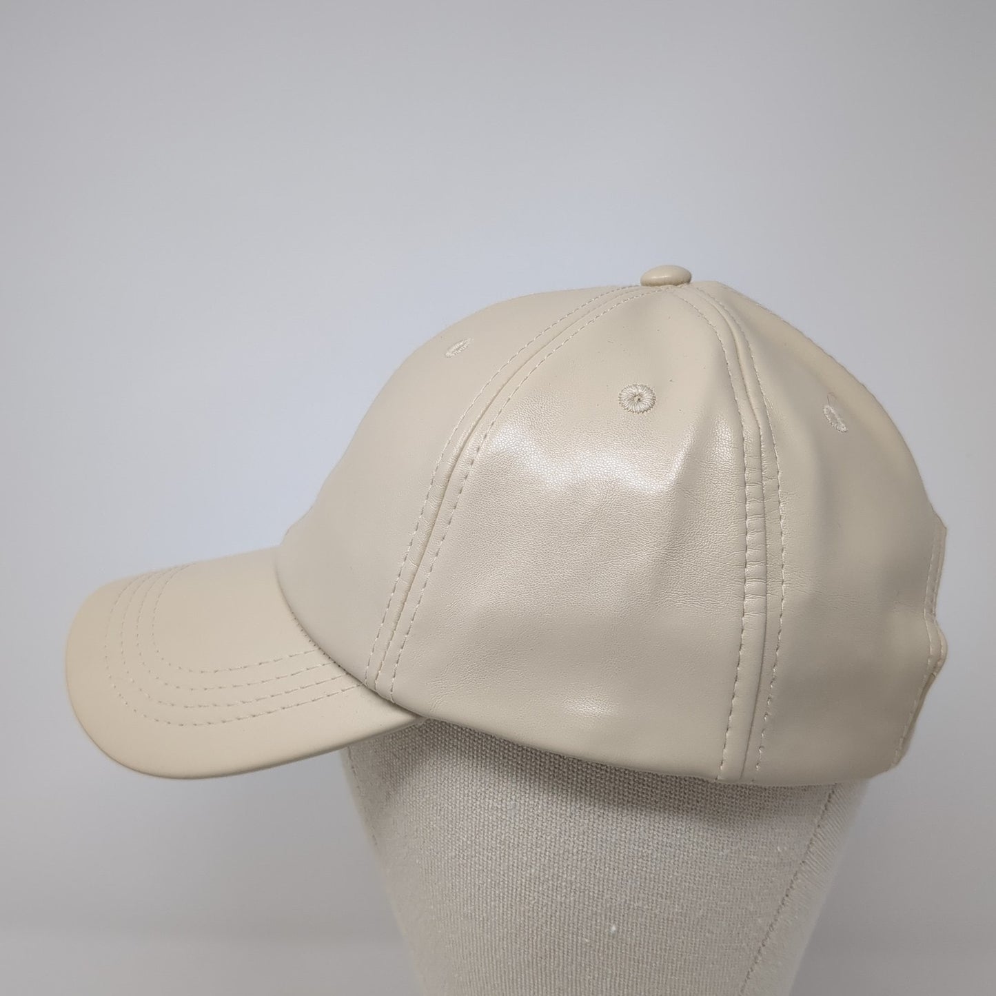 Unbranded Strapback Baseball Cap Beige One Size Adjustable Faux Leather Blank